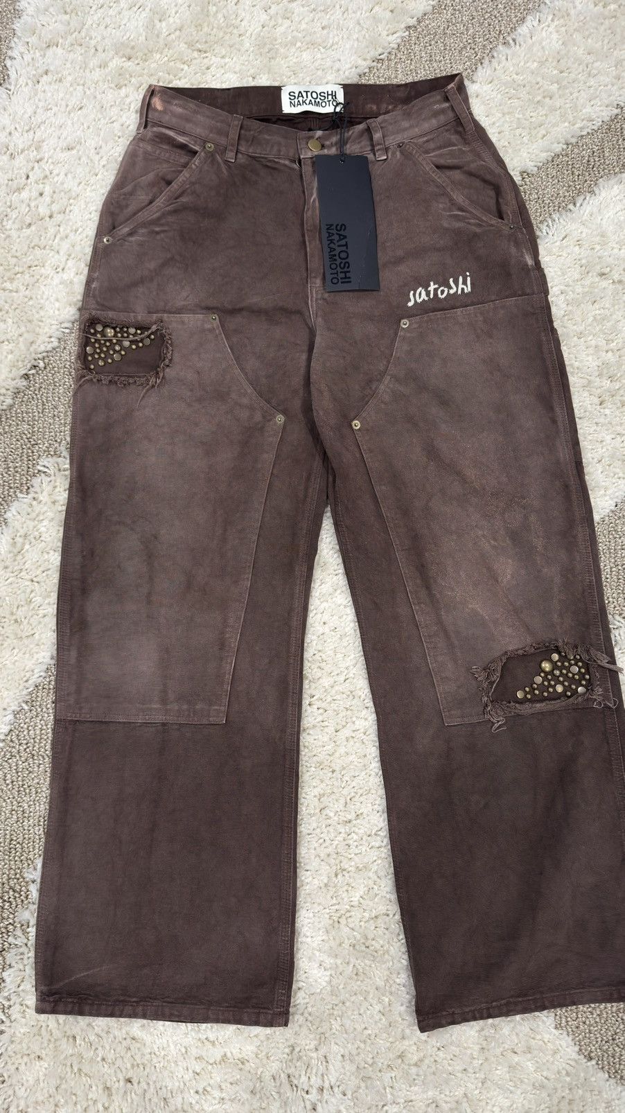 Satoshi Nakamoto Satoshi Nakamoto Studded Brown Carpenter Pants Size US 32 / EU 48 - 2 Thumbnail