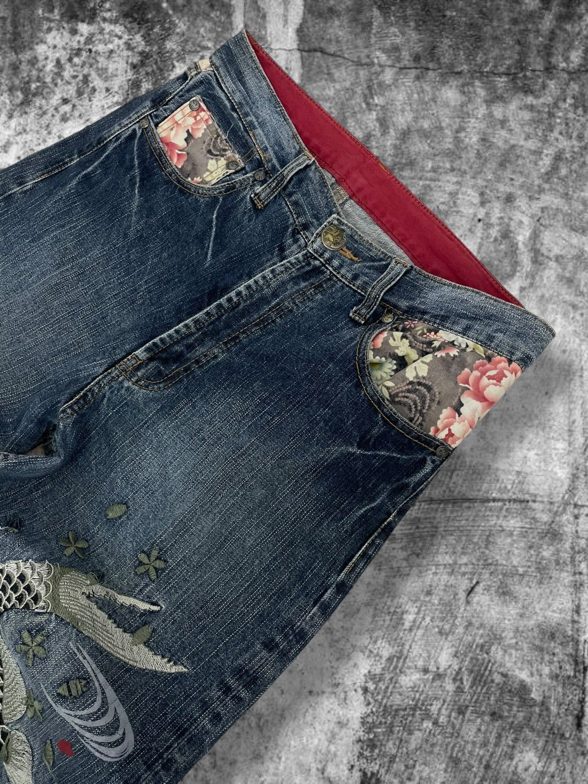 Beauty Beast Vintage Japan Designer 90’S Karakuri Traditional Sukajan Koi Size US 30 / EU 46 - 7 Thumbnail