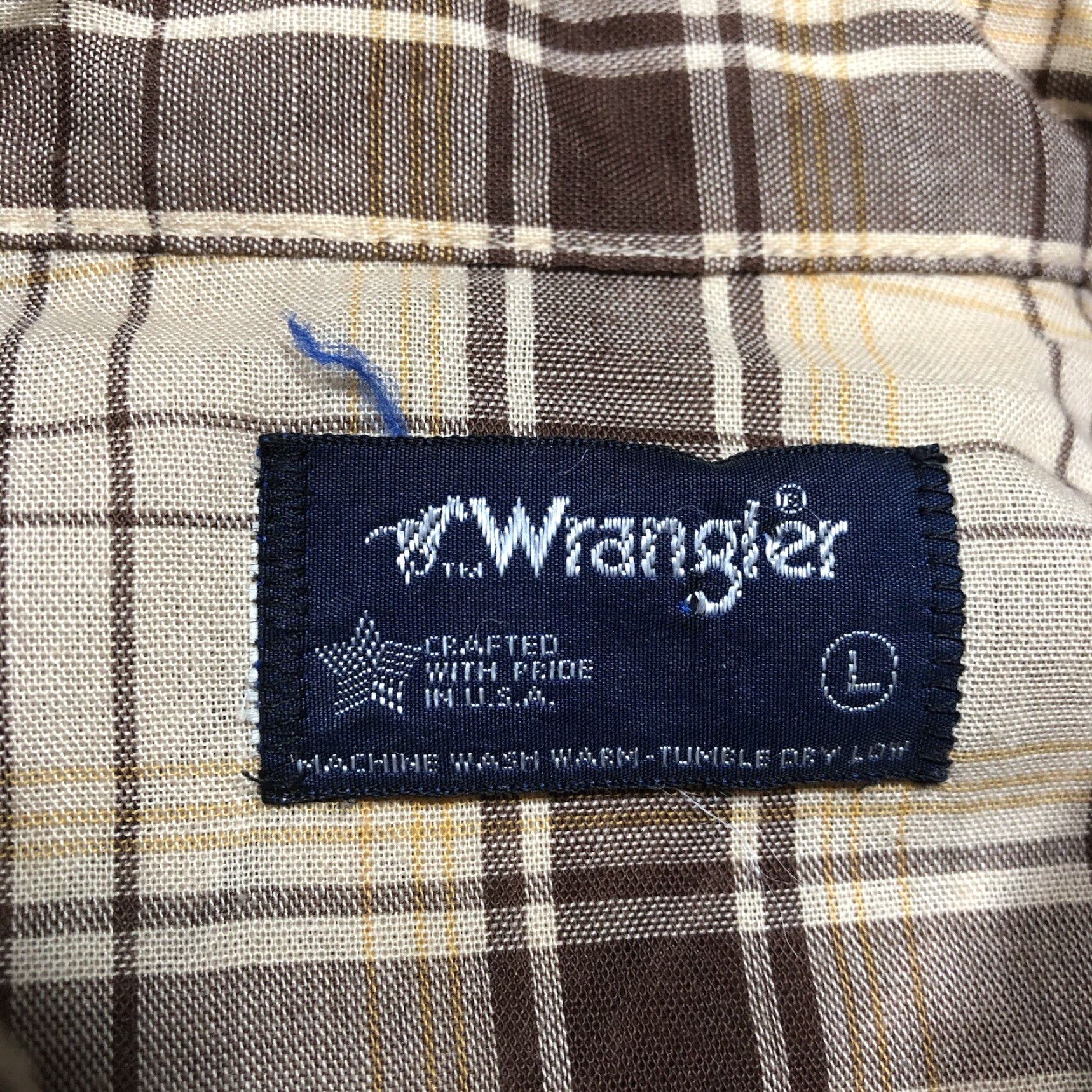 Wrangler VINTAGE Wrangler Shirt Mens L Brown Tan Plaid Pearl Snap Long Sleeve CowBoy Western Retro 80s 70s 60s Pockets Logo Cotton Blend Size US L / EU 52-54 / 3 - 5 Thumbnail