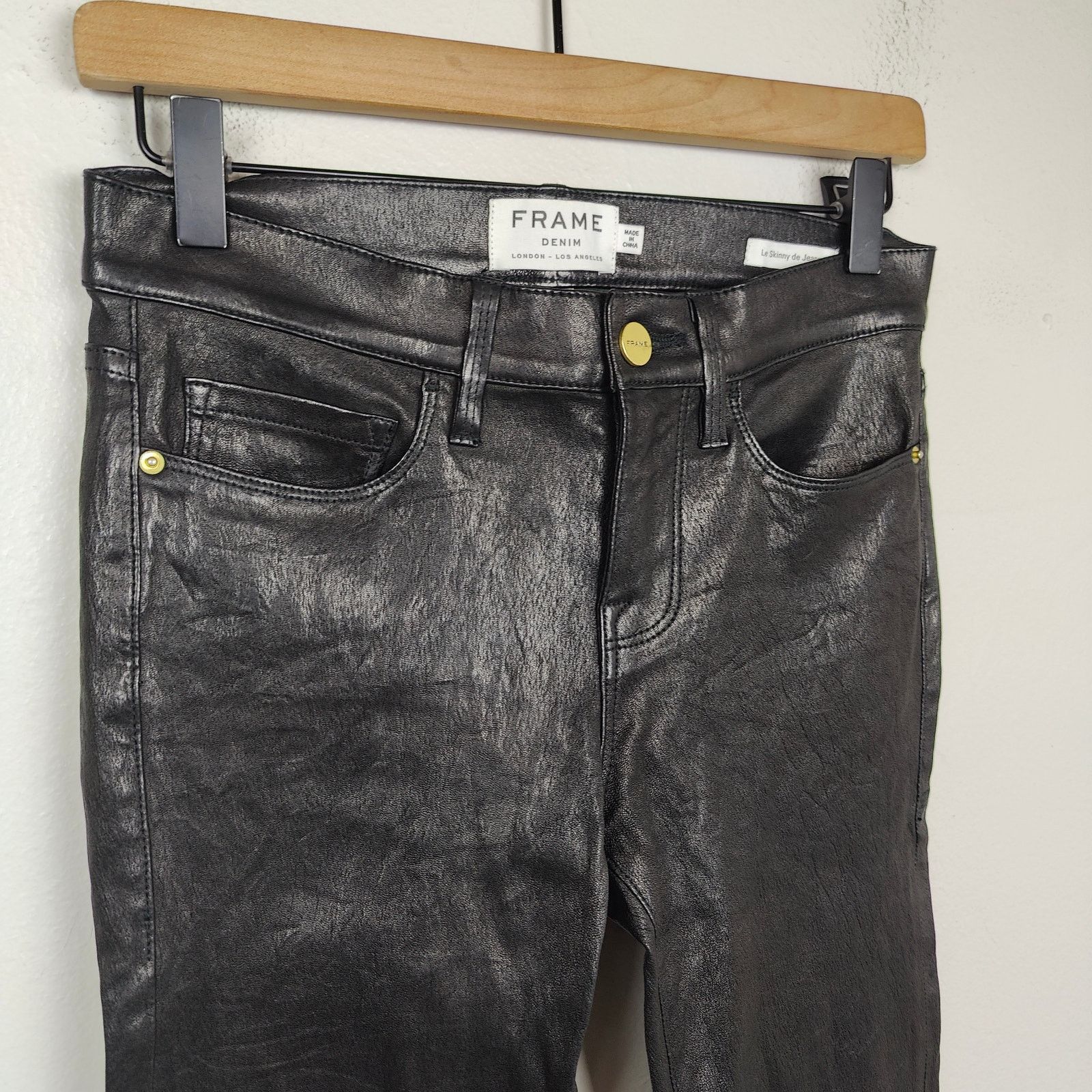 Frame Frame Le Skinny de Jeanne Lamb Leather Jeans Womens 26 Black Size 26" / US 2 / IT 38 - 2 Thumbnail