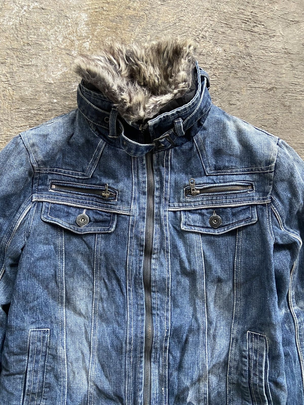 2000s In The Attic - Vkei Apocalypse Style Fur Denim Jacket