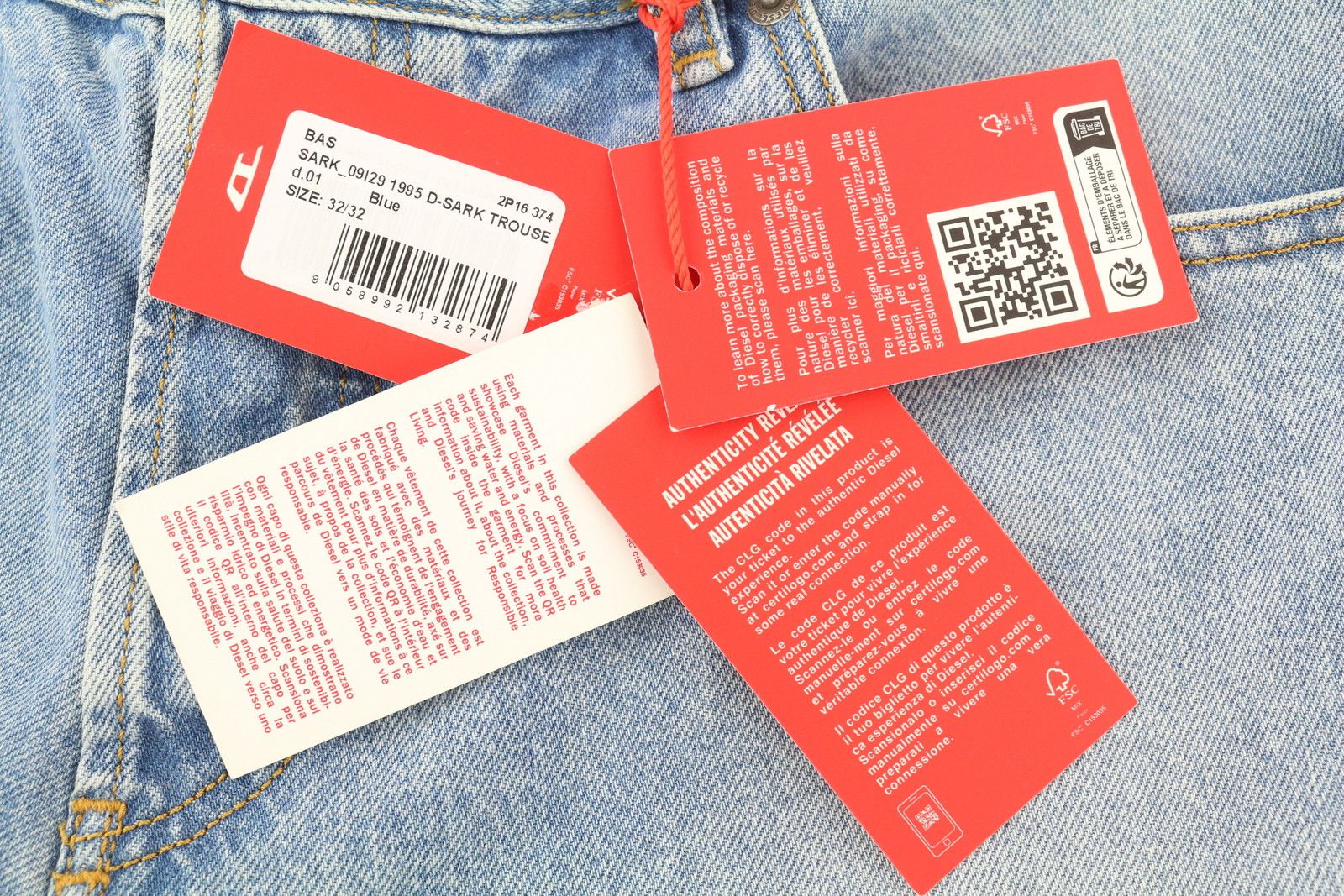 Diesel 1995 D-SARK 09I29 W32/L32 Blue Slim Straight 85400 Size US 32 / EU 48 - 7 Thumbnail