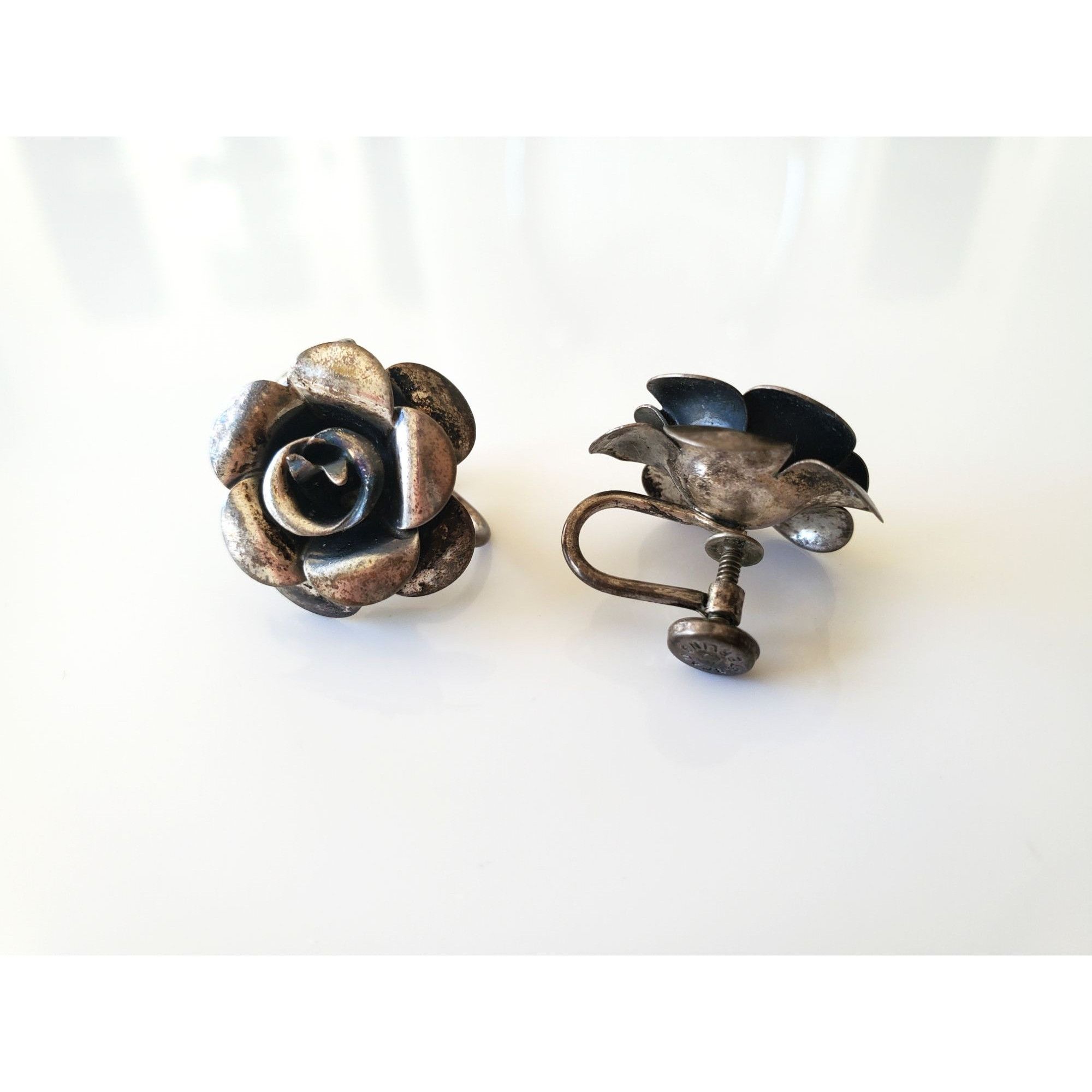 Vintage Vintage Beau Sterling Silver Rose Screw On Earrings Size ONE SIZE - 2 Thumbnail