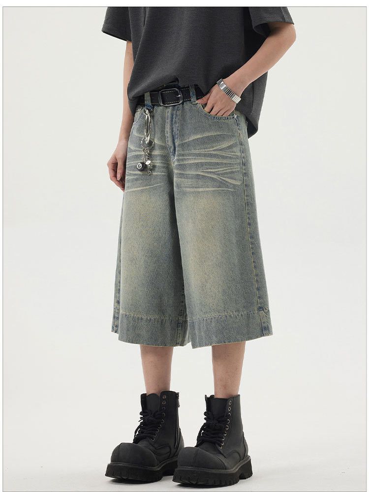 Japanese Brand × Jean American retro washed distressed loose denim shorts Size US 32 / EU 48 - 4 Thumbnail