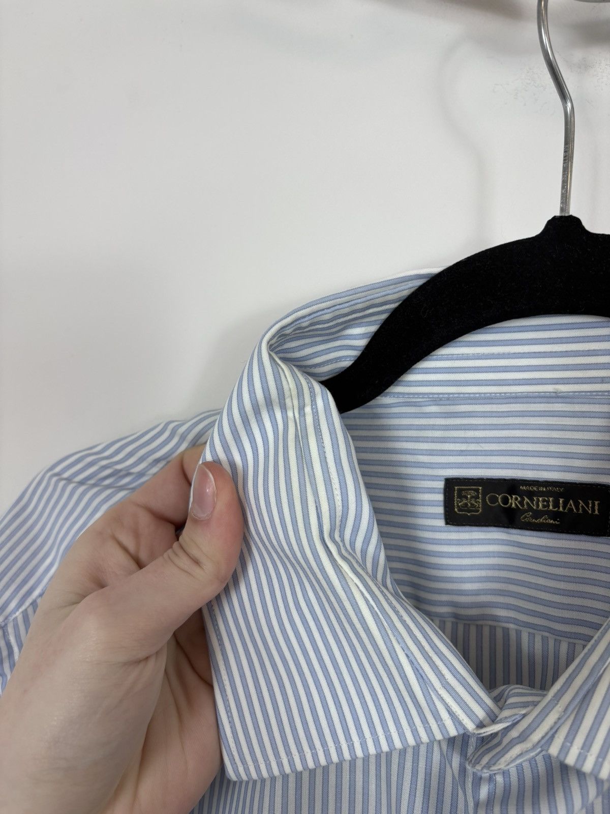 Corneliani Corneliani Men’s Light Blue Striped Button Up Dress Shirt Size US XL / EU 56 / 4 - 14 Thumbnail