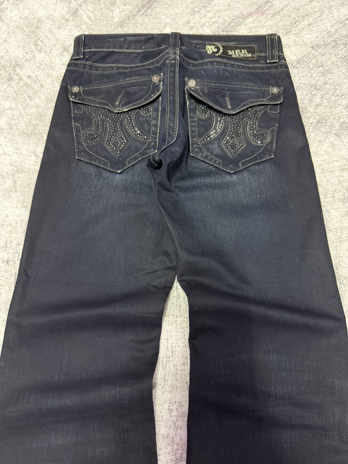 Japanese Brand × Mek Denim Mek Denim Wax Coated Studded Vegas Boot Cut Flared Jeans Size US 30 / EU 46 - 3 Thumbnail