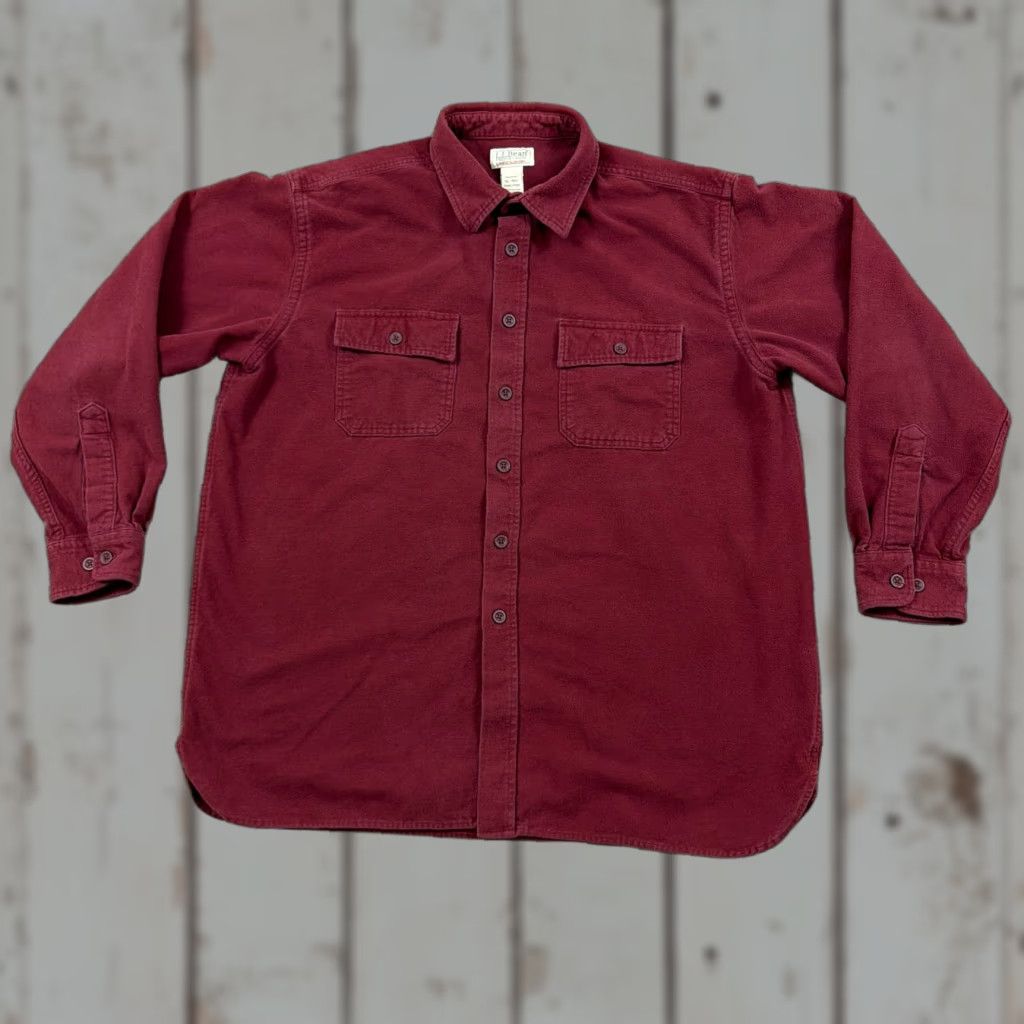 Vintage LL Bean Shirt Mens XL Red Chamois Cloth Long Sleeve Traditional Outdoors Flannel Button-Up Pockets Size US XL / EU 56 / 4 - 1 Thumbnail