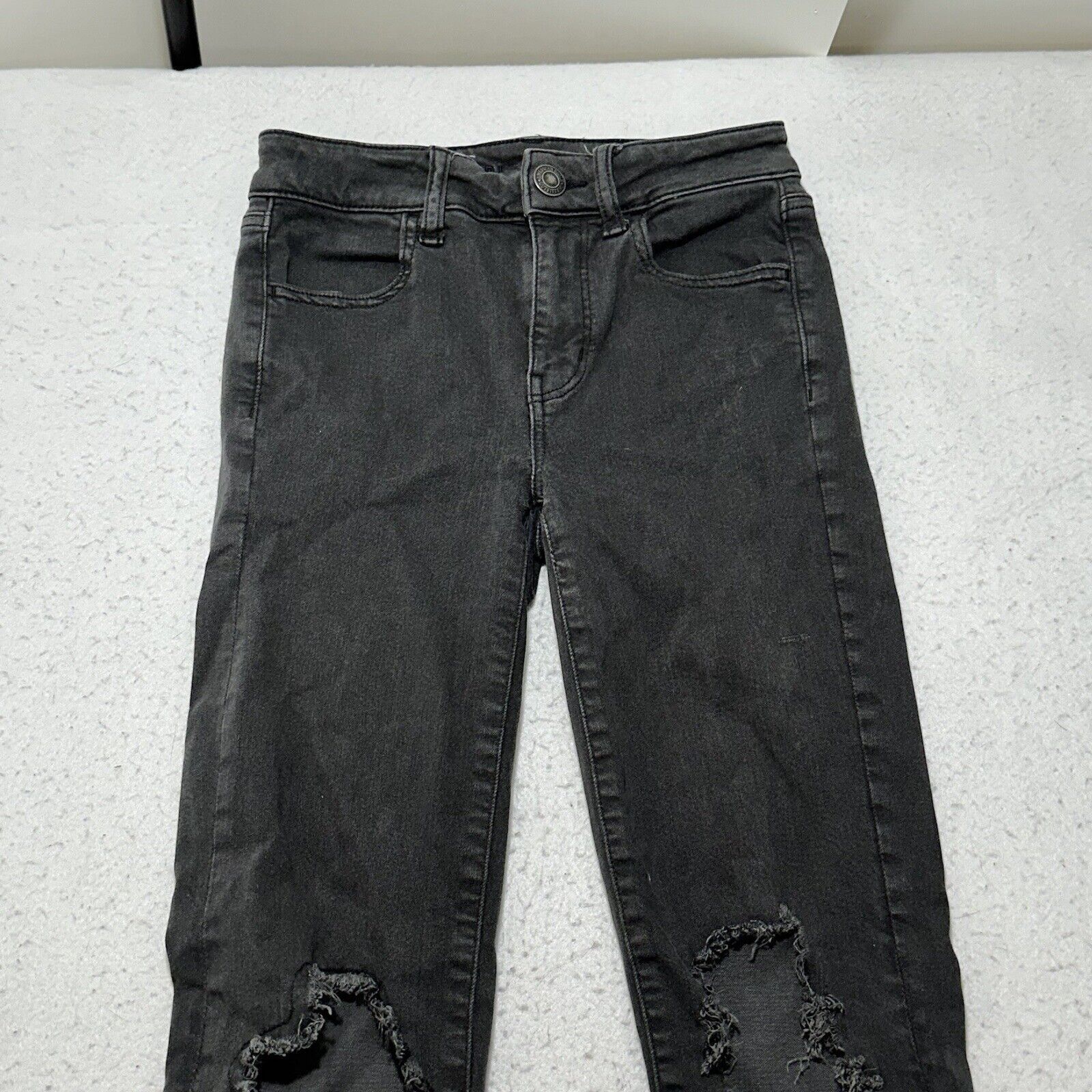 American Eagle Outfitters American Eagle 0 Regular Next Level Skinny Jeans Gray Ripped Size 25" / US 0 / IT 36 - 2 Thumbnail