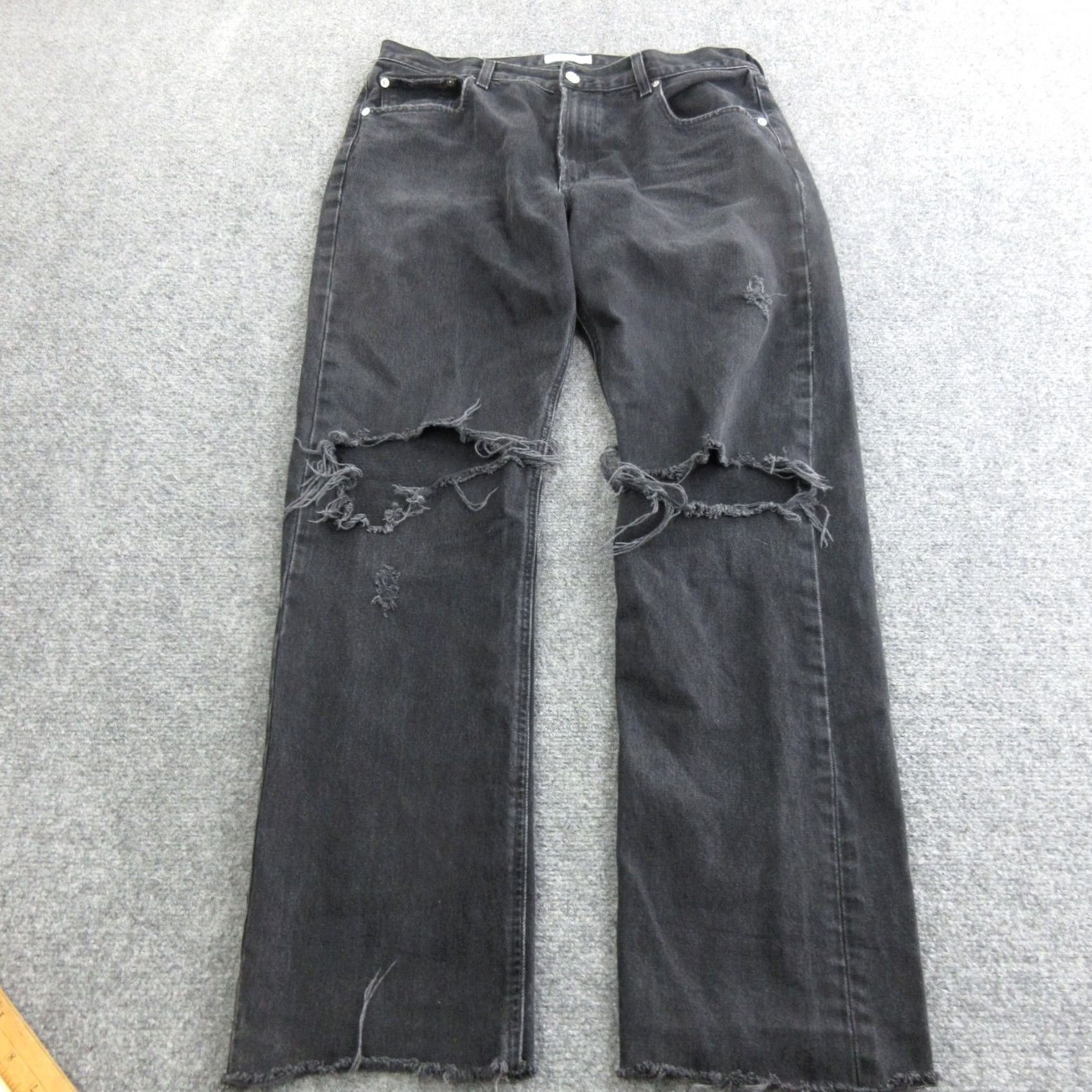 Agolde AGOLDE Jeans Womens Cherie High Rise Straight Charcoal Wash Distressed Denim 31 Regular Inseam 30in 5-Pocket Cotton Zip Button Size 24" / US 00 / IT 34 - 2 Thumbnail