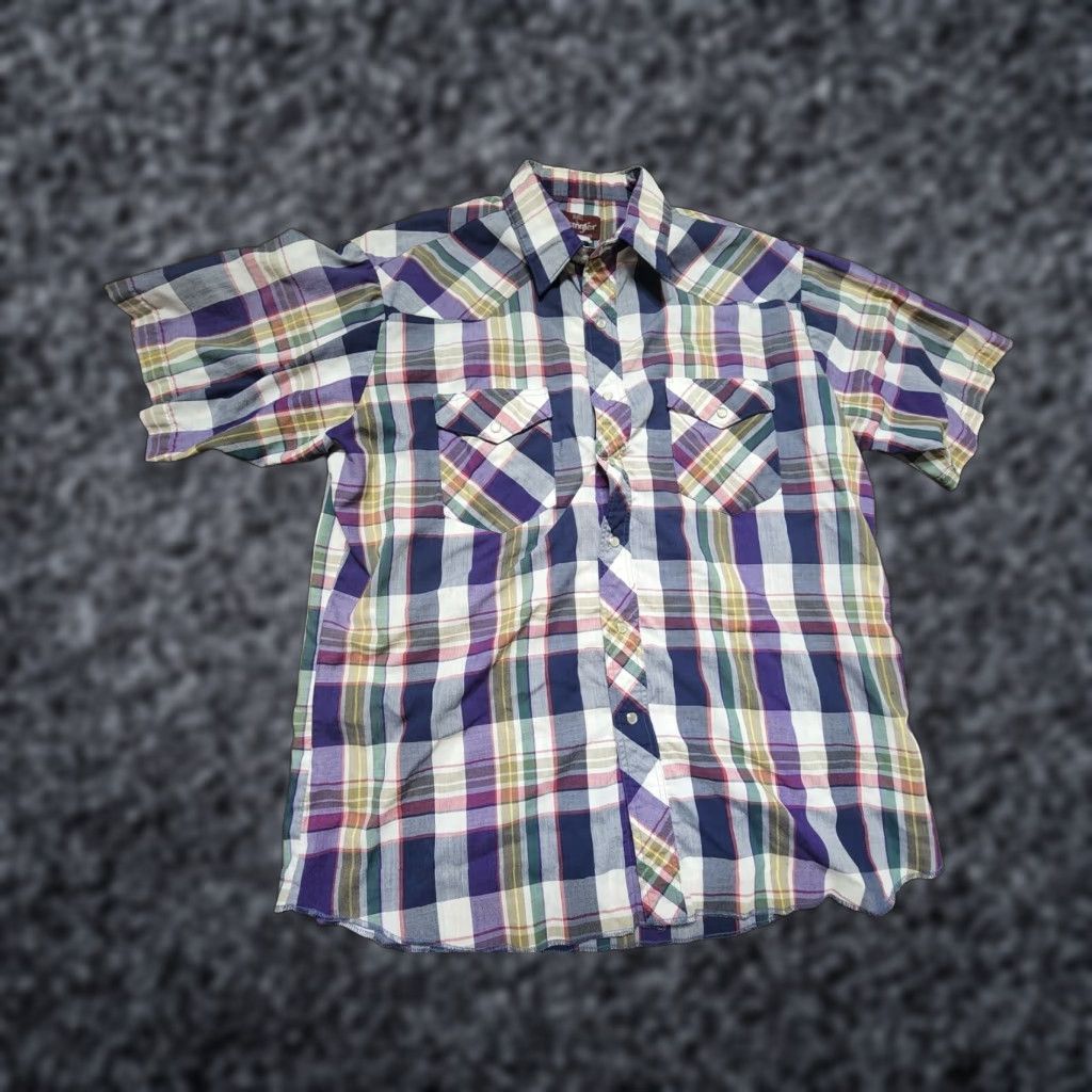 Wrangler Vintage Wrangler Men’s Short Sleeve Plaid Western Shirt Navy Blue 100% Cotton M Size US M / EU 48-50 / 2 - 1 Thumbnail