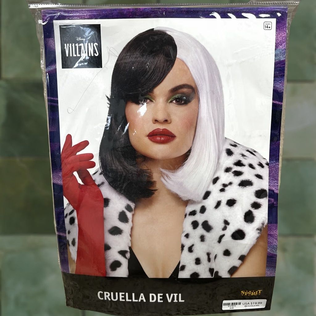 ESPIRIT VINTAGE NEW Cruella de Vil Wig Cap Black White Halloween Costume Straight Hair Spirit Women Wig Cap Black White Halloween Women Size ONE SIZE - 1 Thumbnail