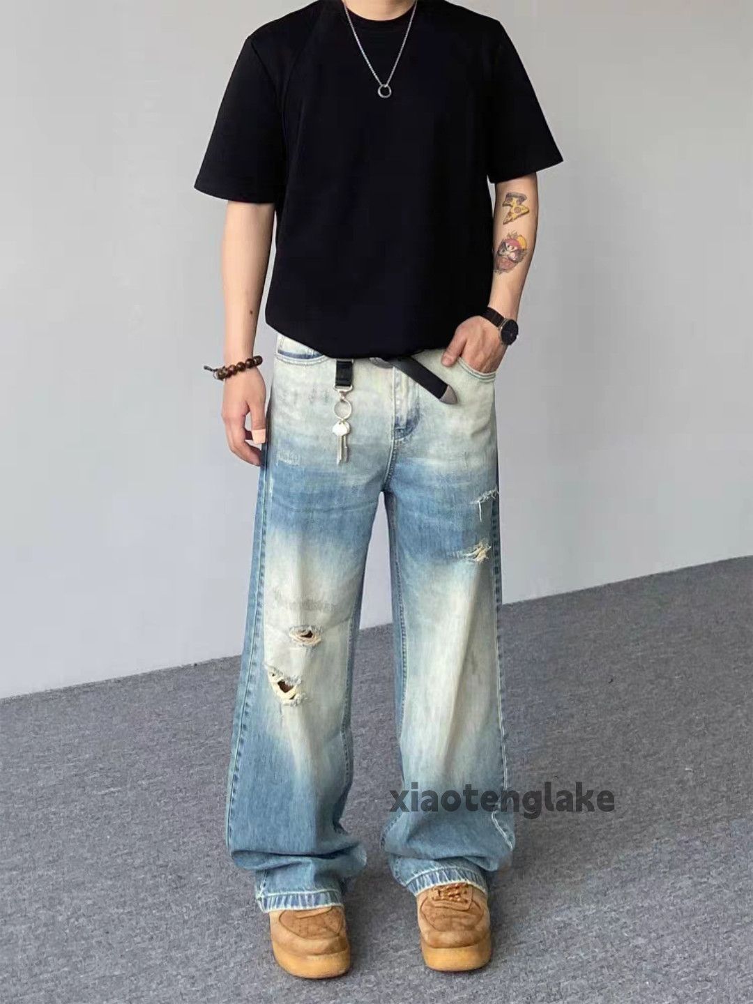 Vintage Custom washed faded loose baggy hiphop ripped jeans Size US 28 / EU 44 - 8 Thumbnail