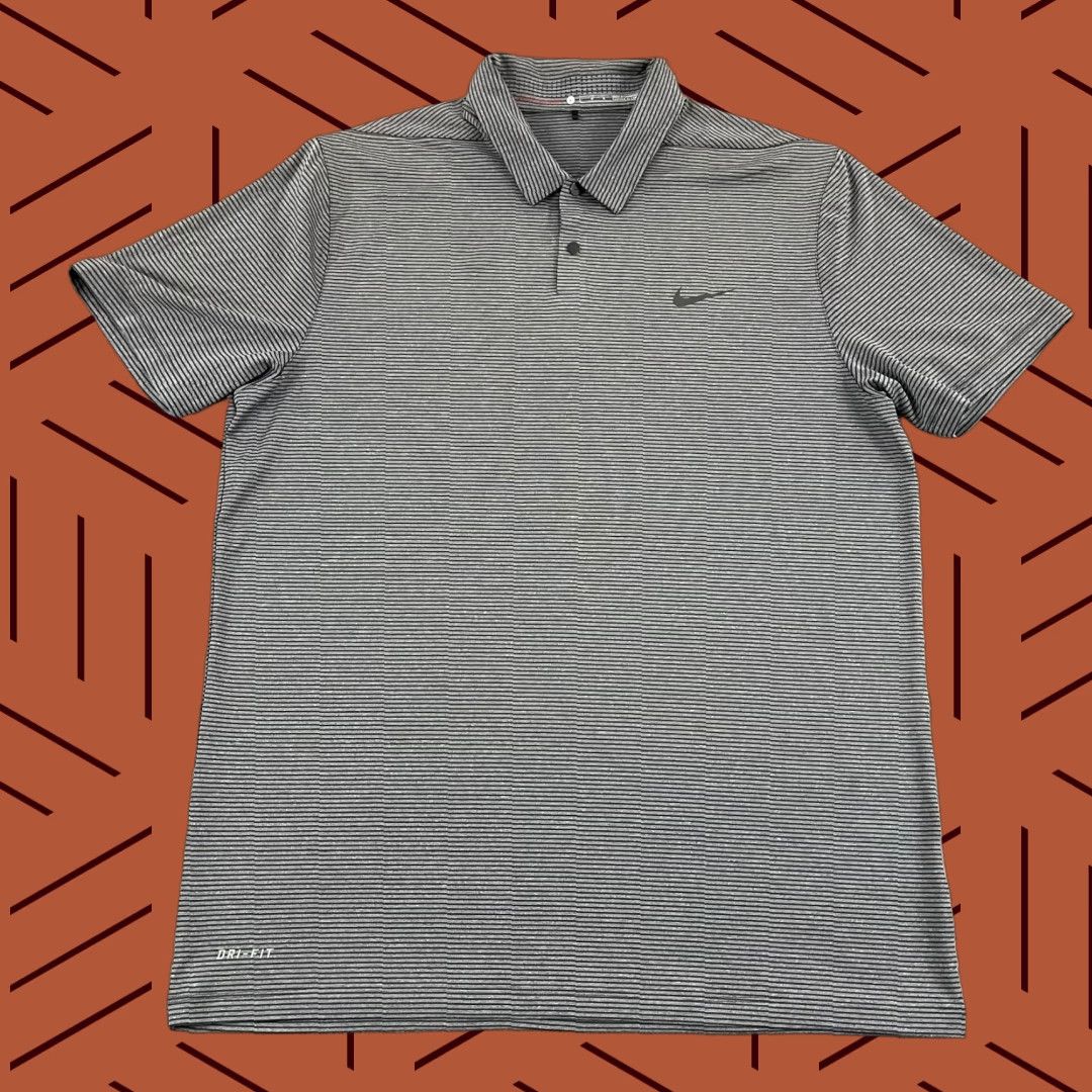 Nike Nike Tiger Woods Polo Shirt Mens Large Gray Striped Snap Collar Golf Stretch S/S Size US L / EU 52-54 / 3 - 1 Thumbnail