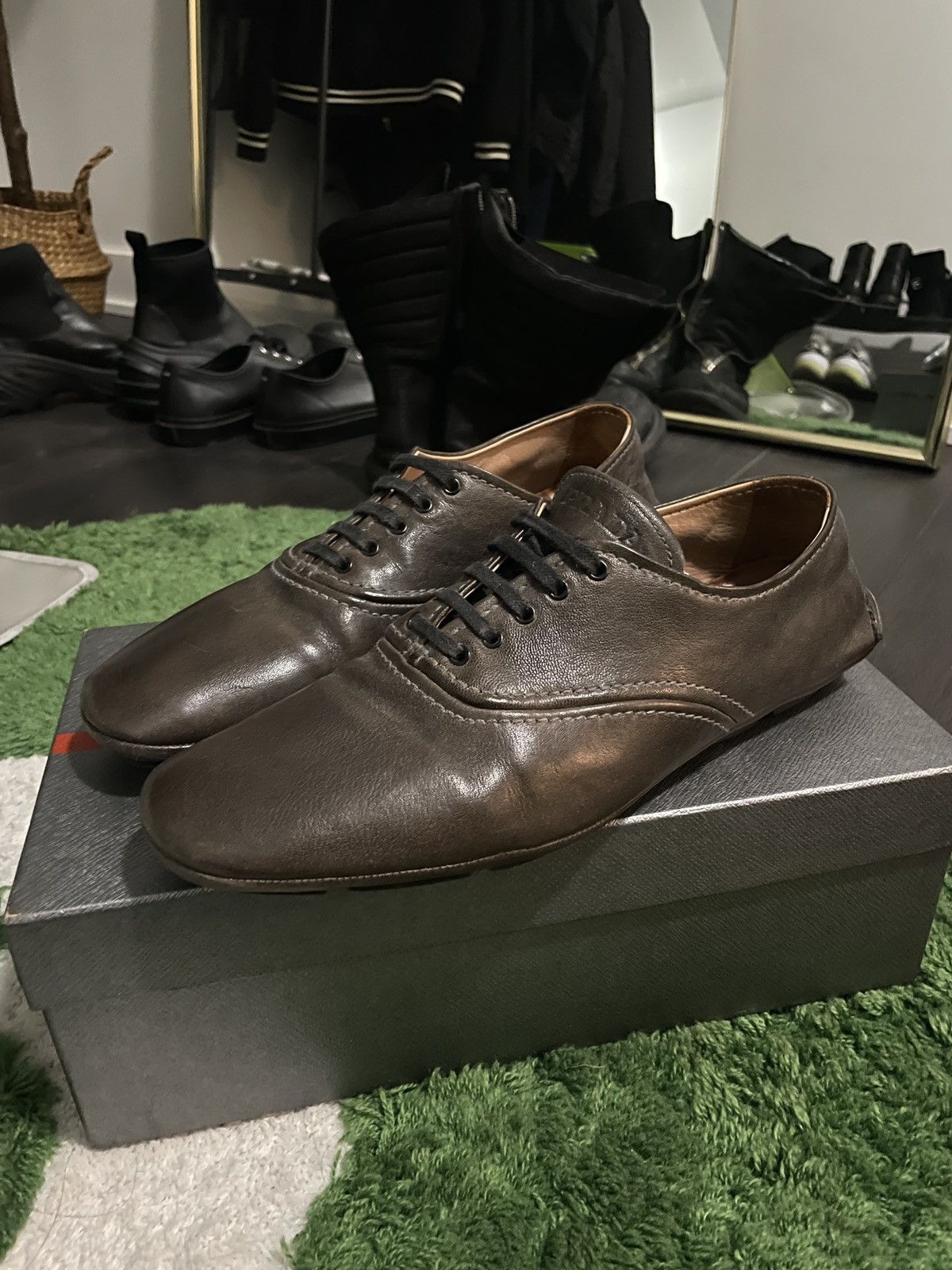 Prada Milano Leather Shoes in Brown, Men's (Size 10)