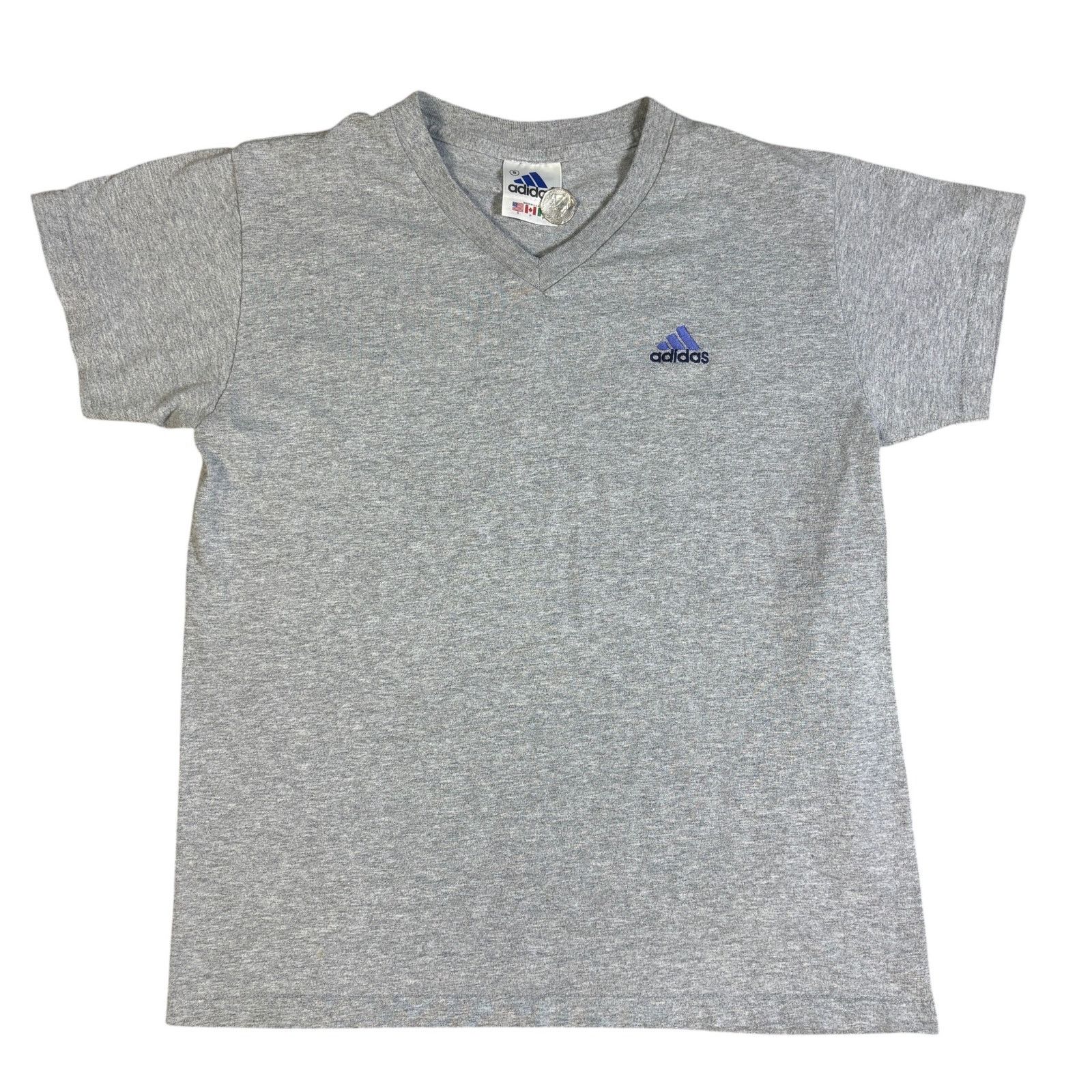 Adidas vintage 90s adidas v-neck gray tshirt womens M/L embroidered Size M / US 6-8 / IT 42-44 - 1 Thumbnail