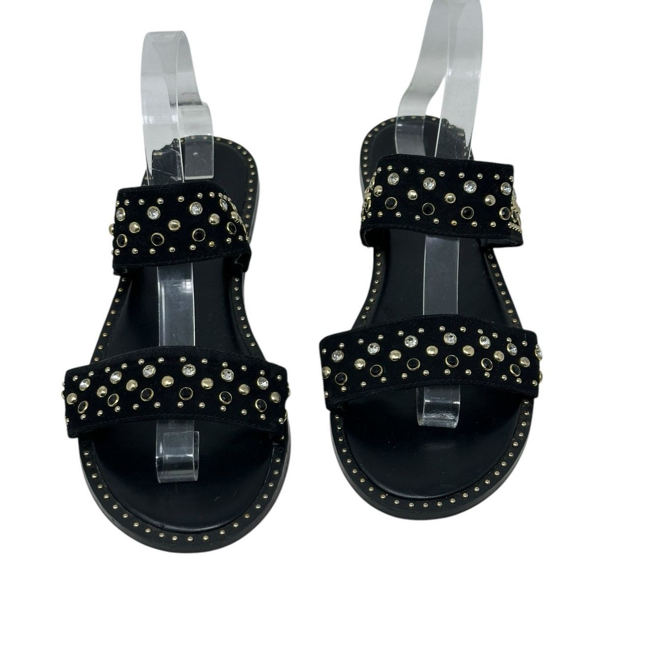 Express Express black faux suede studded flat sandals size 10 Size US 10 / IT 40 - 6 Thumbnail