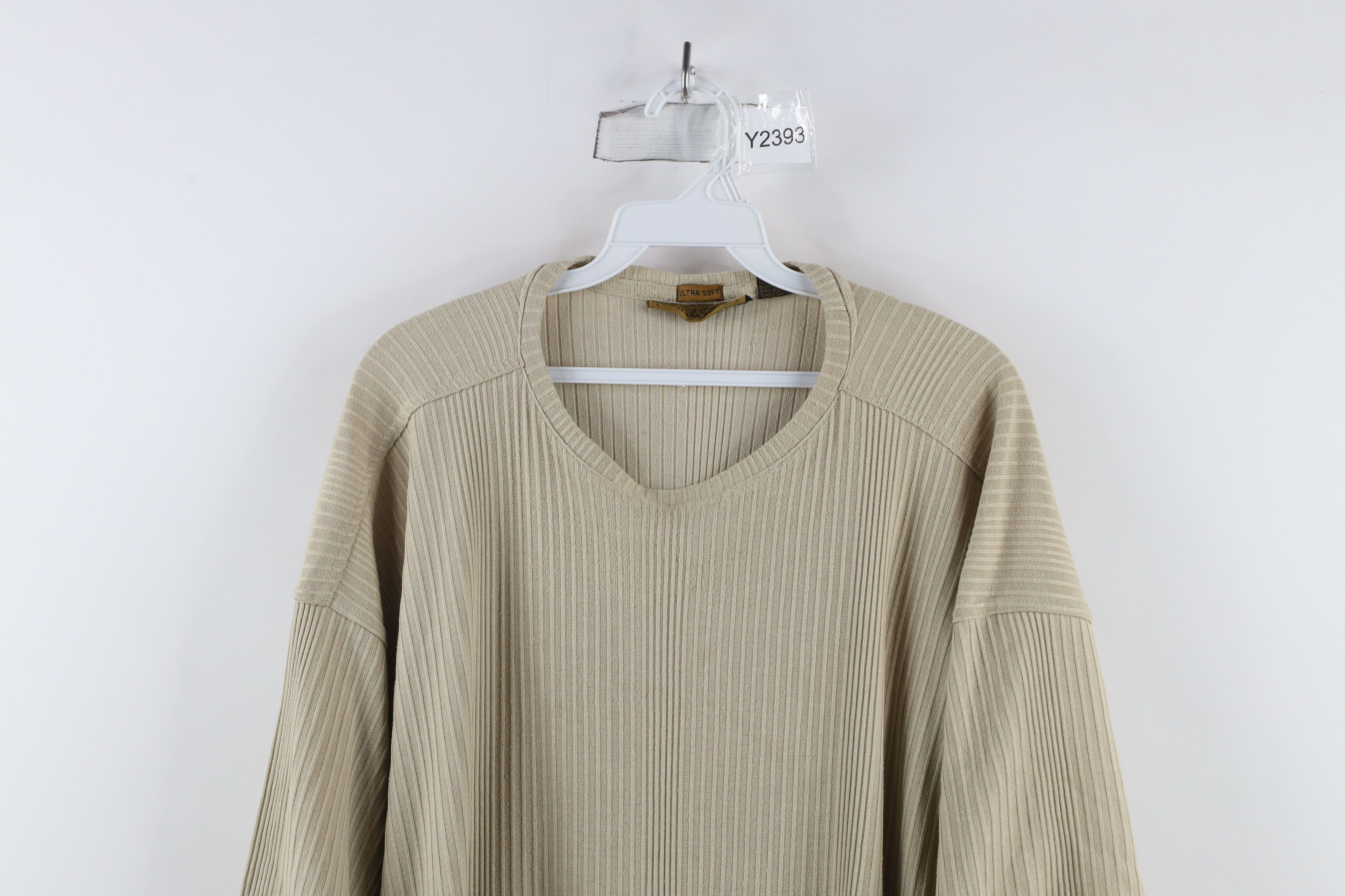 Vintage Vintage 90s Streetwear Blank Baggy Ribbed Knit T-Shirt Beige Size US XL / EU 56 / 4 - 2 Thumbnail