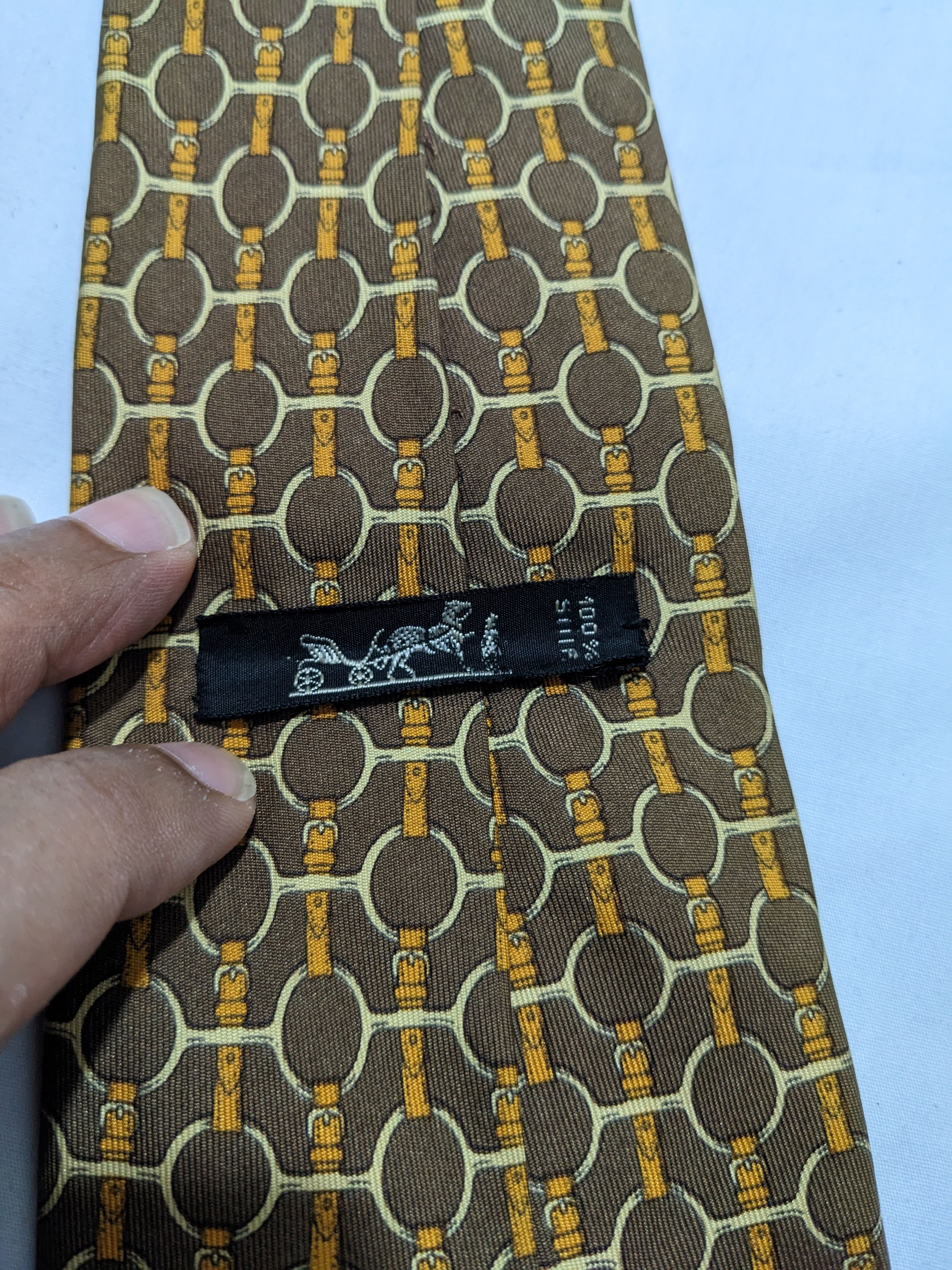 Hermes Vintage Hermes Abstract Pattern Monogram Gold Silk Tie Size ONE SIZE - 3 Thumbnail