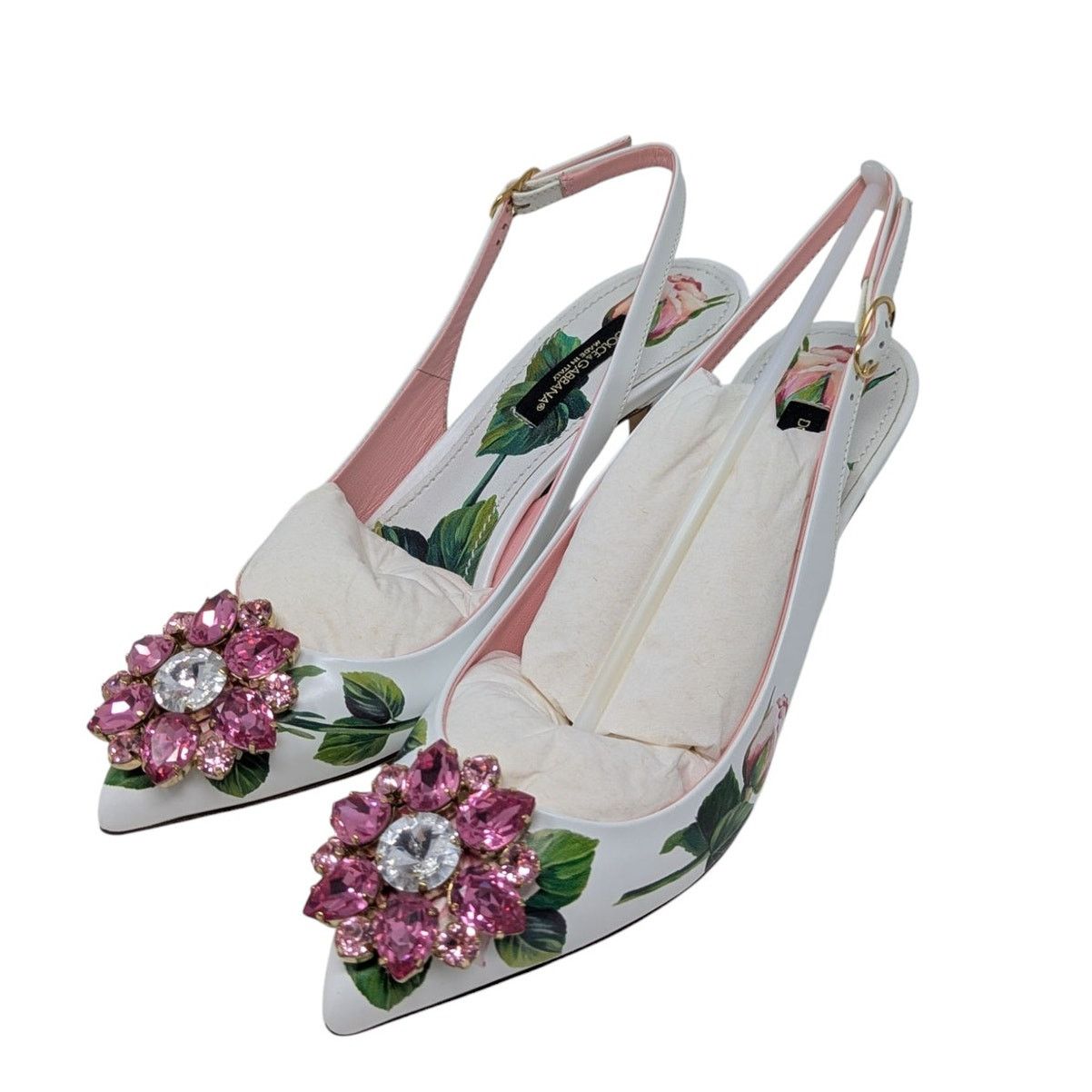 Dolce & Gabbana Dolce & Gabbana Jeweled Bellucci Floral Heels White Pink Size US 5 / IT 35 - 12 Thumbnail