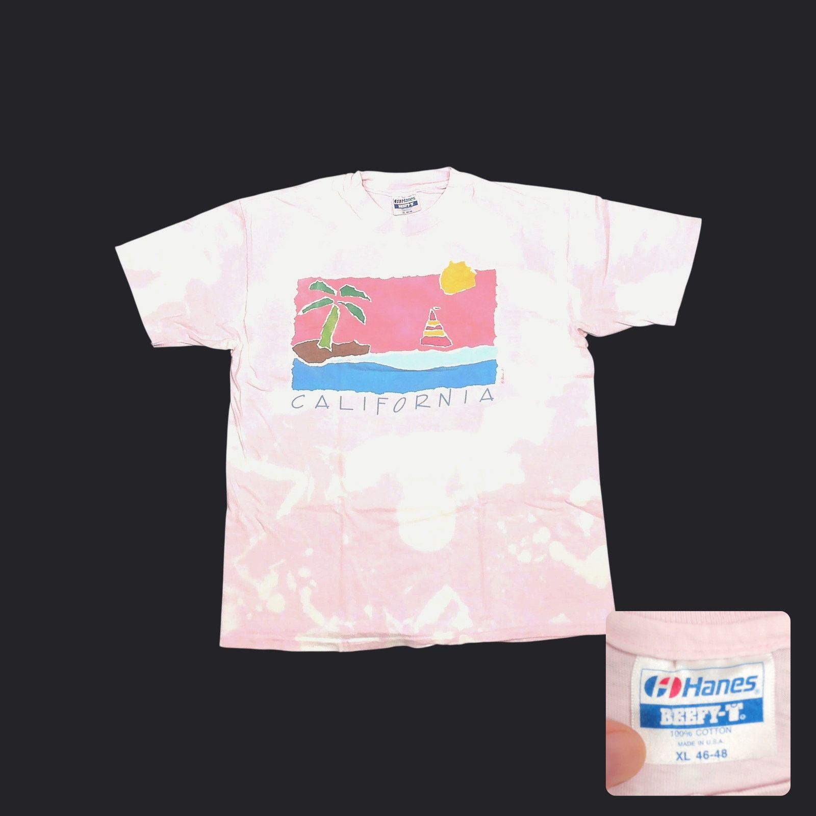 Hanes Hanes Blue Bar 1987 California Single Stitch Bleached Tee Size US XL / EU 56 / 4 - 1 Thumbnail