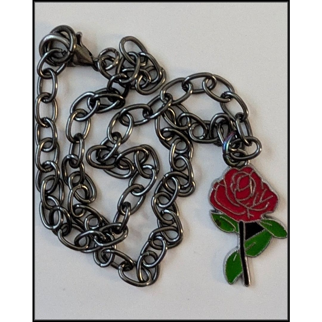Ed Hardy ED HARDY Red Rose Pendant Necklace on Gunmetal Gray Chain Size ONE SIZE - 4 Thumbnail