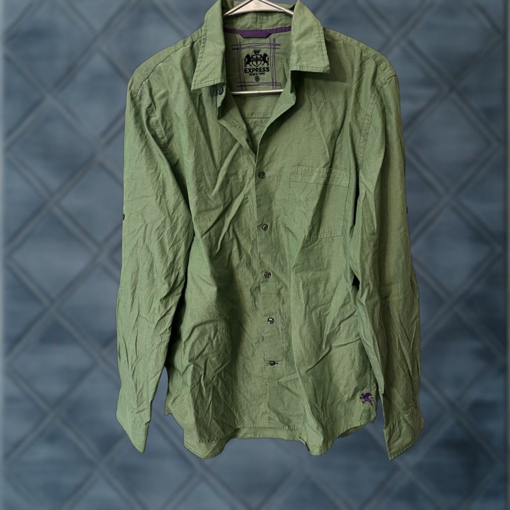 Express Express Button Down Shirt Men’s M Slim Cotton Green Long Sleeve Solid Button-Up Casual Size US M / EU 48-50 / 2 - 1 Thumbnail