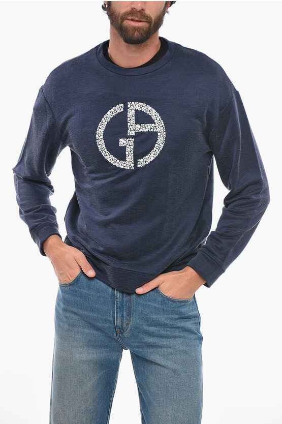image of Armani Og1Mm0424 Crew Neck Sweatshirt In Blue, Men's (Size Small)