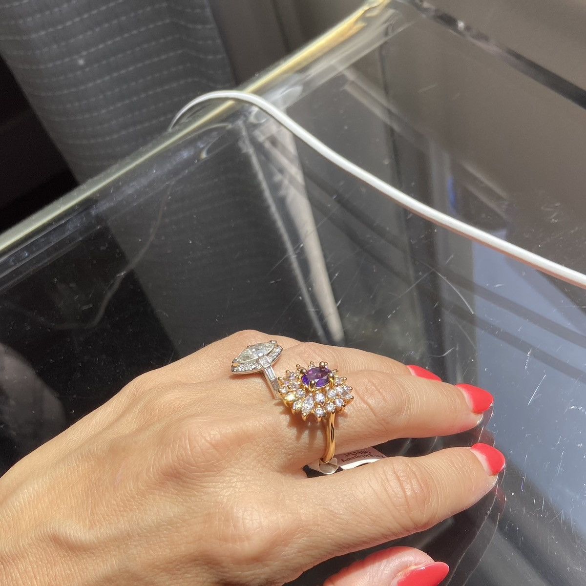 Other NWT Amethyst and Crystal Gold Tone Cocktail Ring | Size 6.5 Size ONE SIZE - 11 Thumbnail