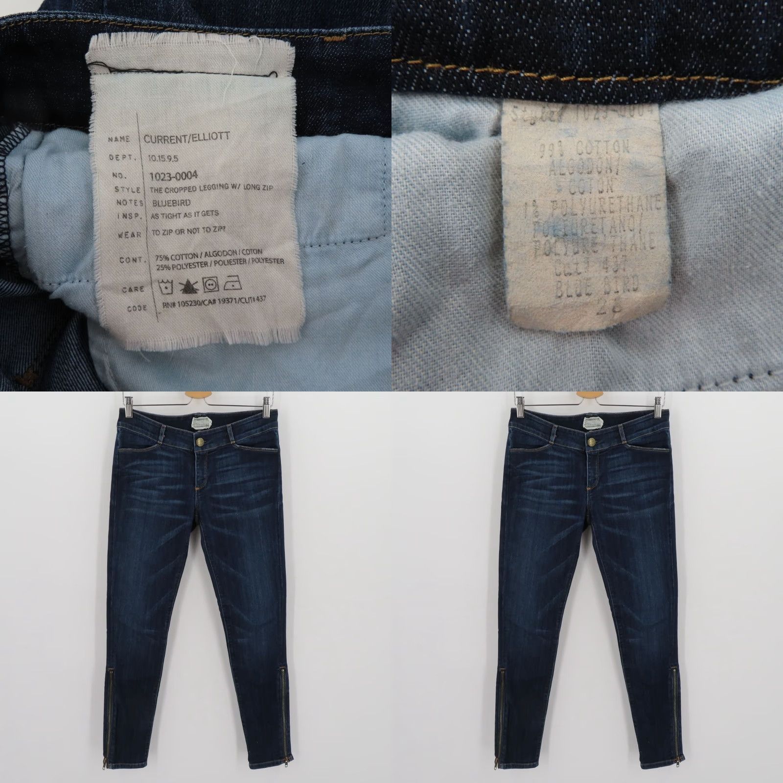 Vintage Current Elliott Womens Cropped Legging Jeans 28 Denim Ankle Zip Dark Wash Bluebird 5-Pocket Style Size 28" / US 6 / IT 42 - 8 Thumbnail