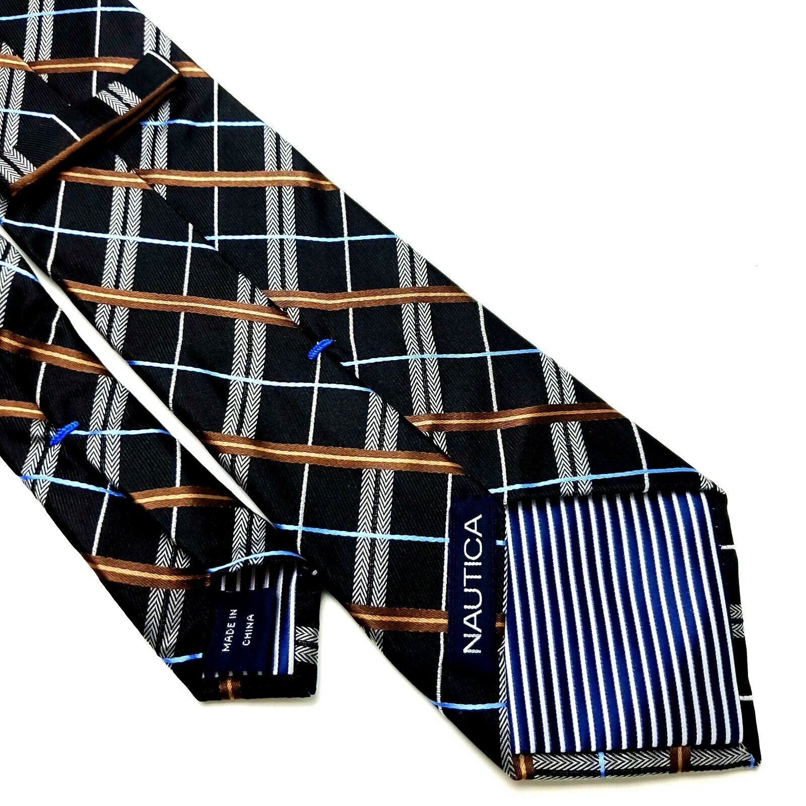 Nautica Nautica Silk Tie Woven Black Plaid Short Size ONE SIZE - 5 Thumbnail
