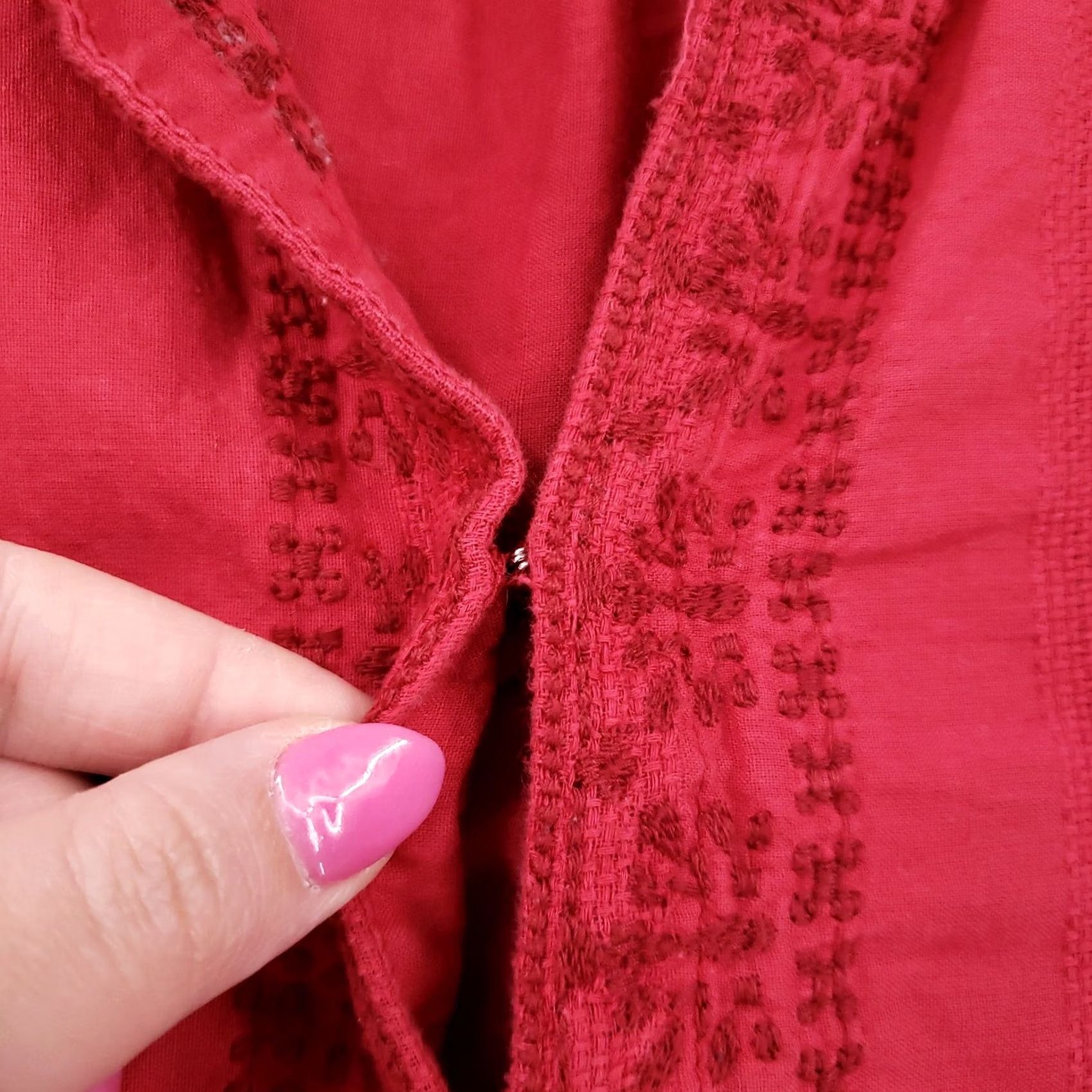 Madewell Madewell Red Embroidered Camelia Tassel Tunic 3/4 Sleeve Shirt Womens S Small Size S / US 4 / IT 40 - 6 Thumbnail