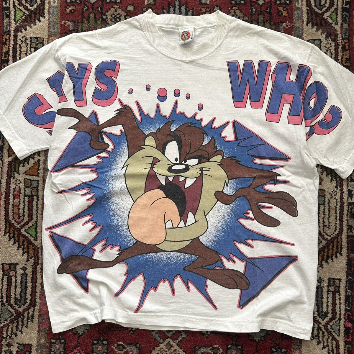 Vintage 1997 Taz “Says Who?” All Over Print Tee Vintage Looney Tunes Size US XL / EU 56 / 4 - 3 Thumbnail