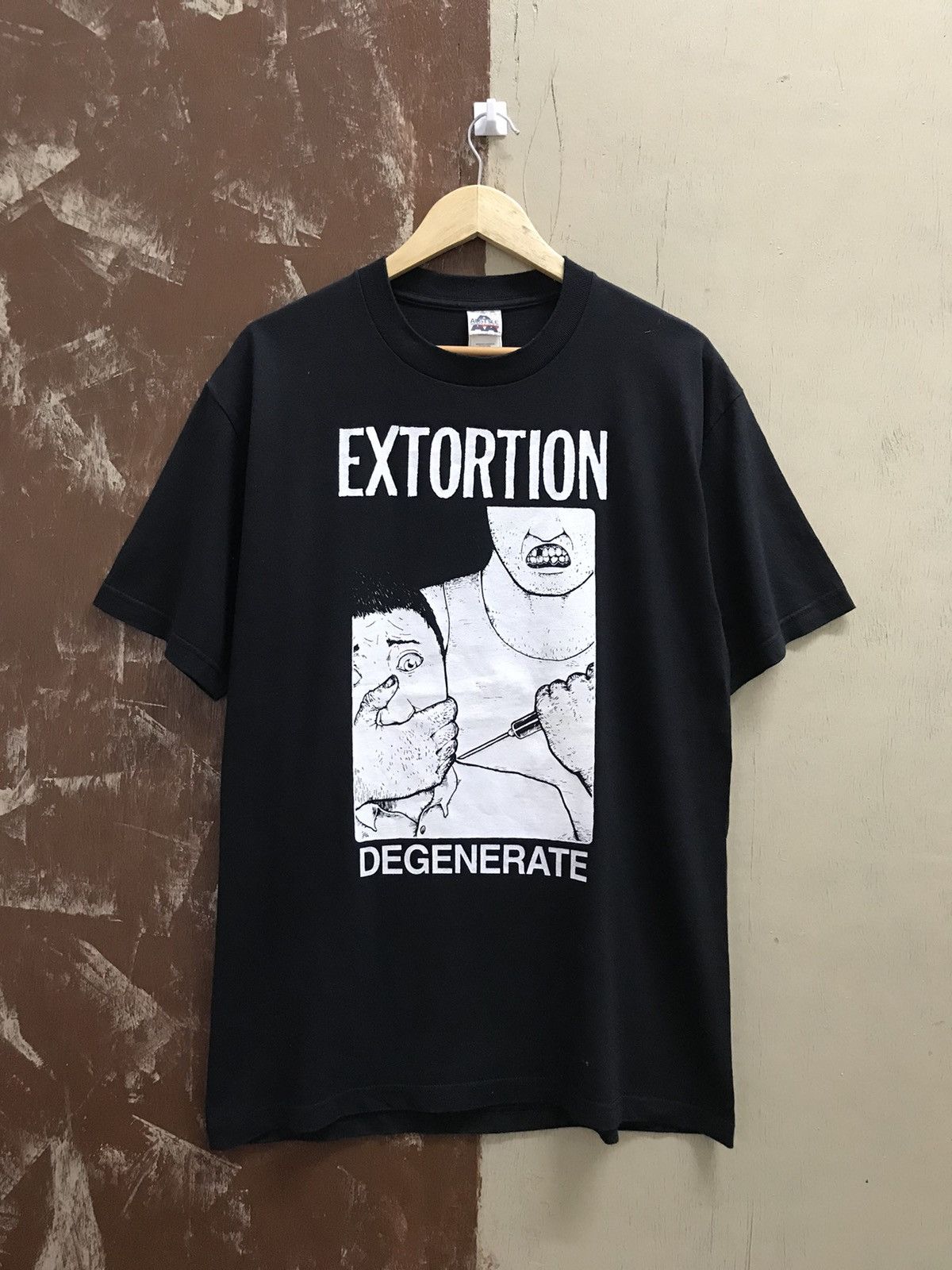 image of Band Tees x Rock Band Extortion Australian Hardcore Punk Band Album Promote Tee in Black (Size Larg
