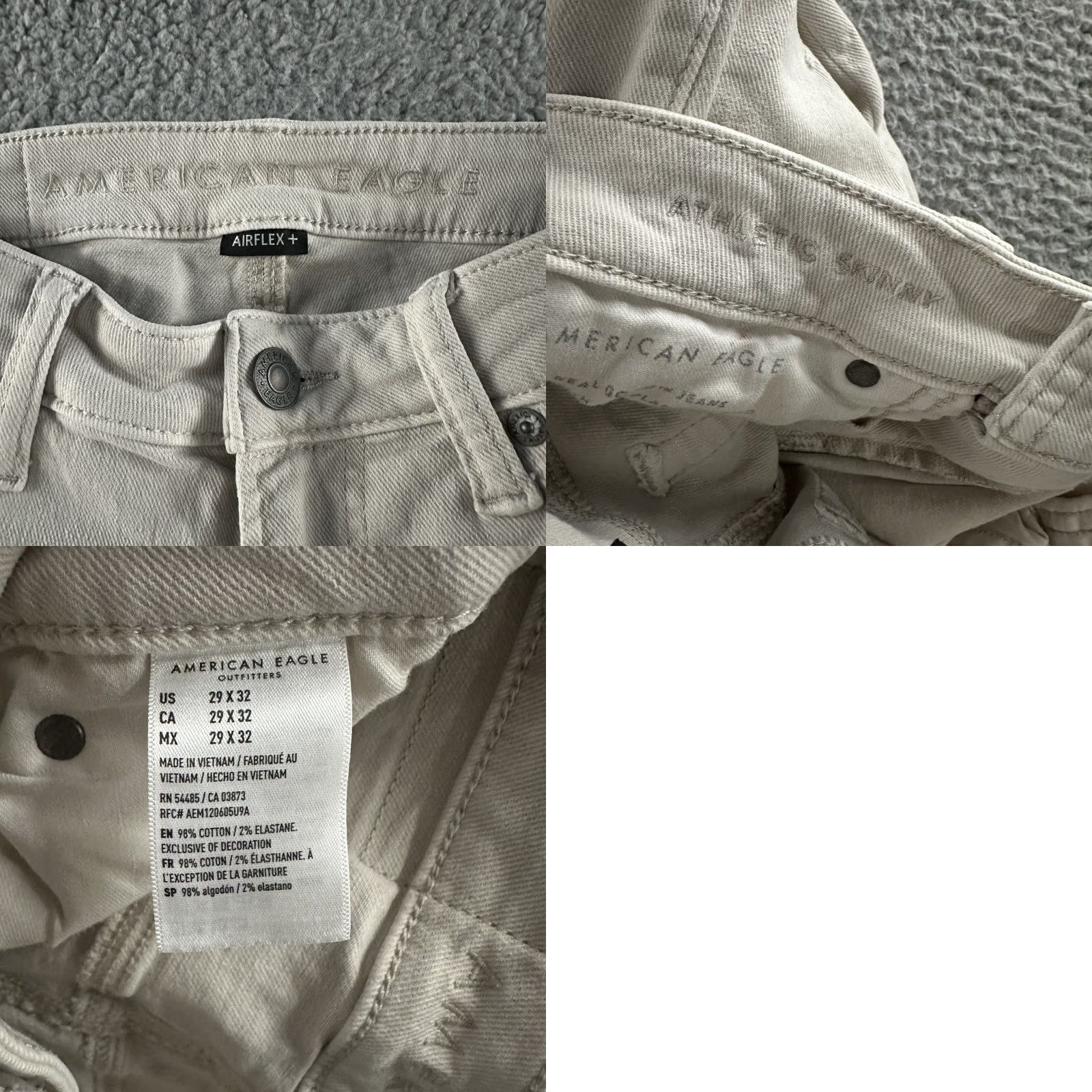 American Eagle Outfitters VINTAGE American Eagle Jeans Athletic Skinny Distressed 29x29 Beige Cotton Blend Mens Jeans Size US 29 - 10 Thumbnail