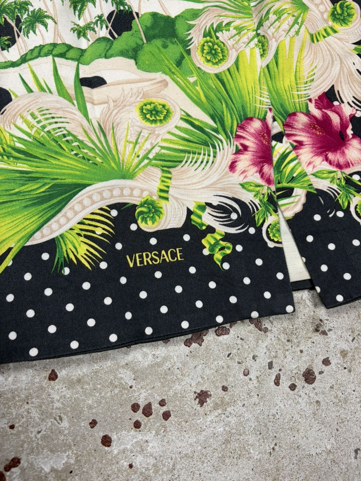Versace 2000s Gianni Versace Floral Palms Polka Dot Print Skirt Size 33" - 14 Thumbnail