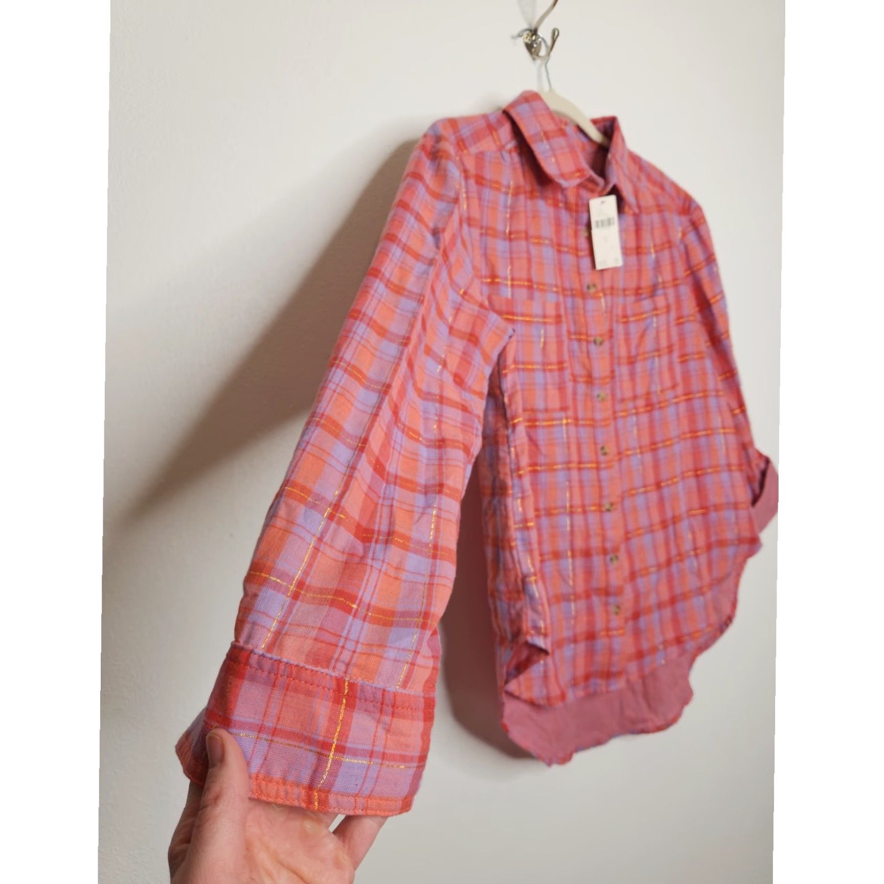Anthropologie VINTAGE Seen Worn Kept Pink Metallic Flannel Button-Up Womens 6 NWT Anthropologie Shirt Size M / US 6-8 / IT 42-44 - 3 Thumbnail