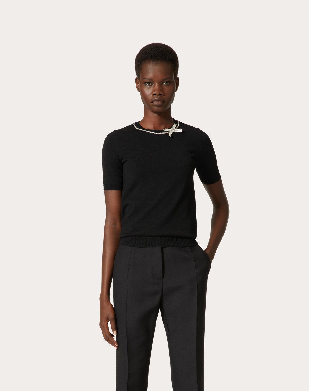 Valentino o1s1wg110525 Embroidered Wool Jumper in Black Size XXS / US 00 / IT 34 - 4 Thumbnail