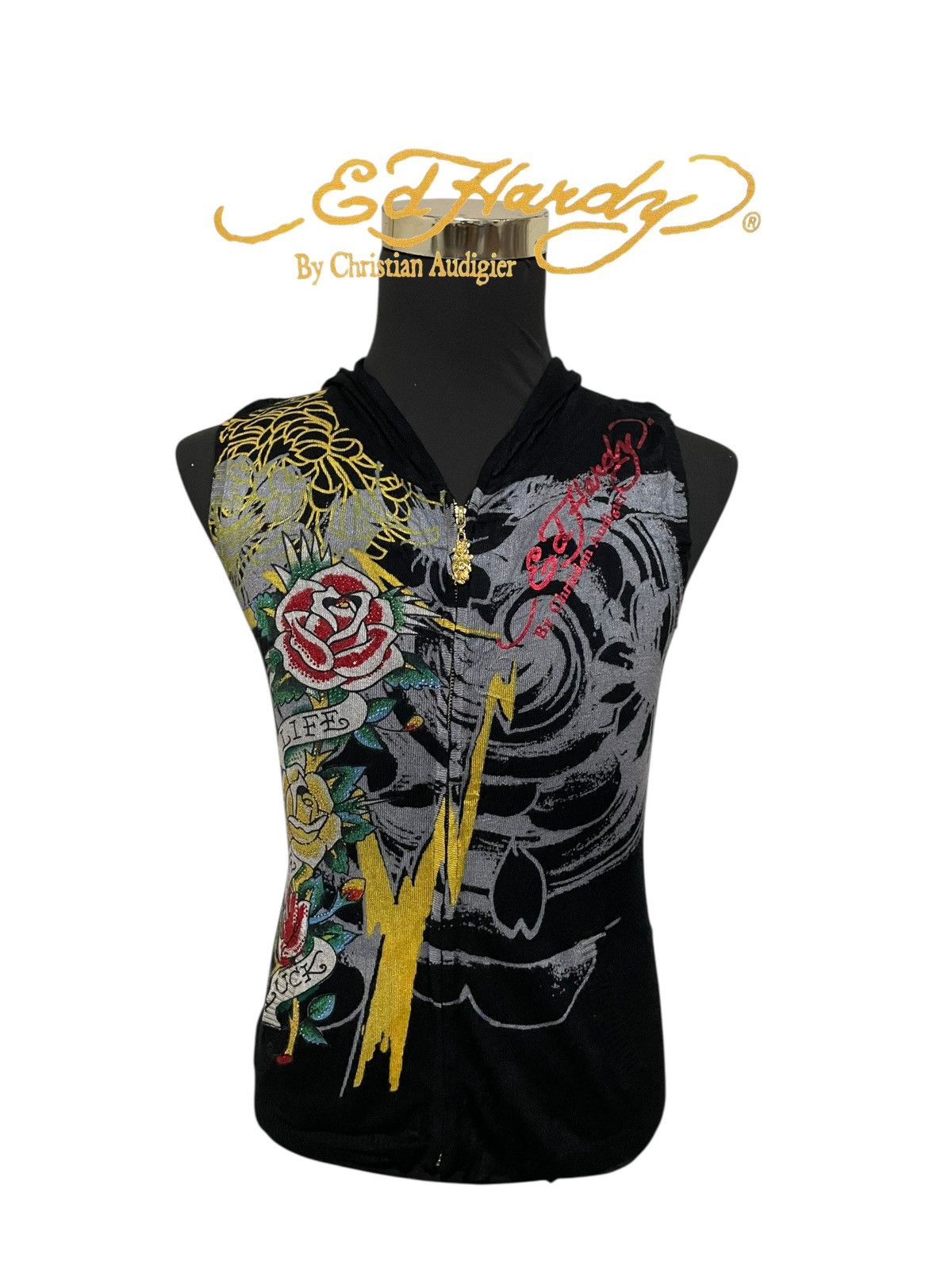 Christian Audigier Ed Hardy By Christian Audigier Sleeveless Hooded Sweatshirt Size M / US 6-8 / IT 42-44 - 11 Thumbnail