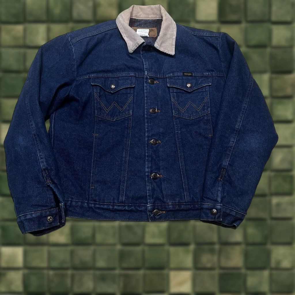Wrangler VINTAGE Wrangler Western Denim Jacket Mens 40 Blue Corduroy Collar Lined Blanket 74260PW Jacket Size US XXS / EU 40 - 1 Thumbnail