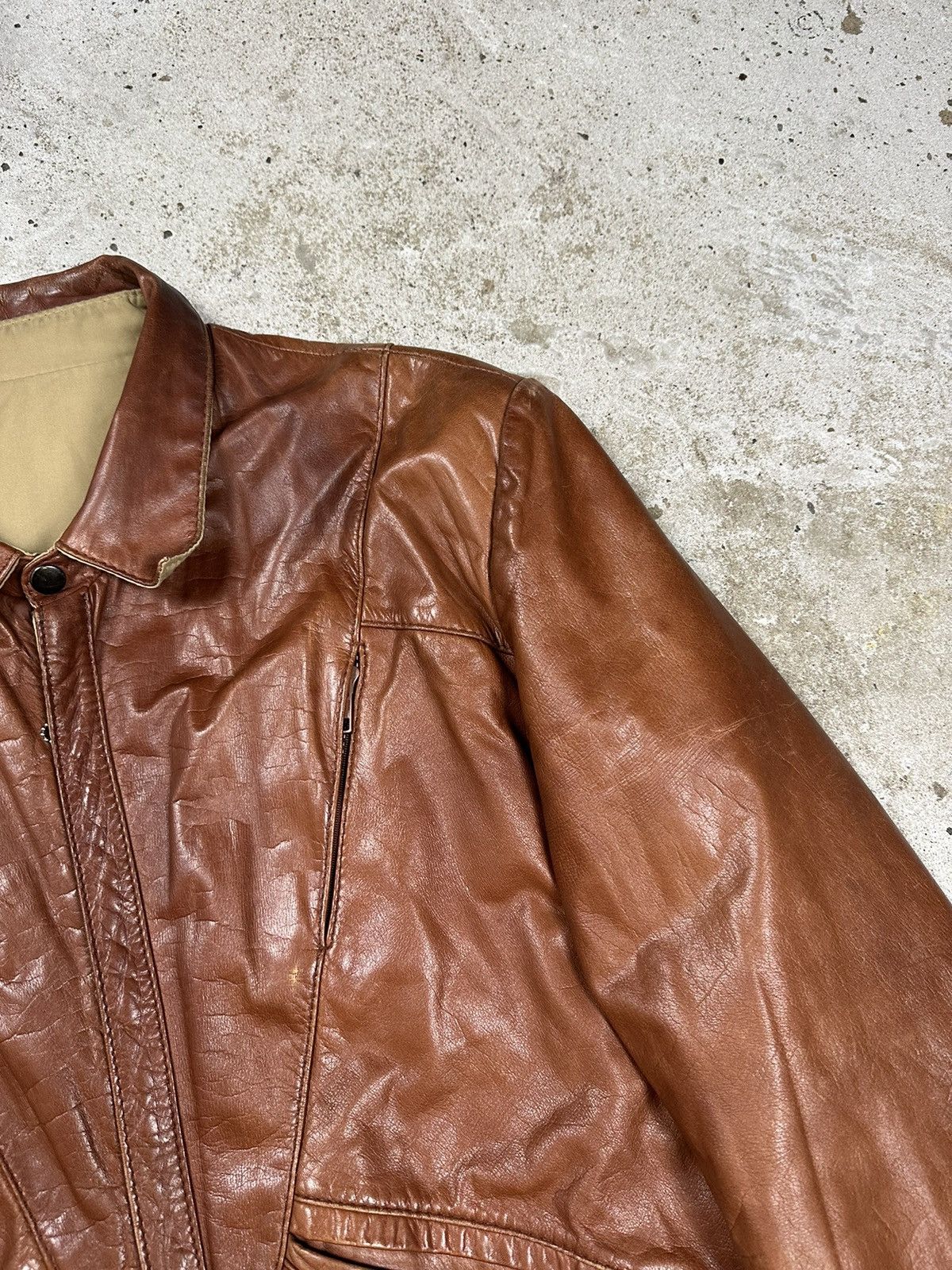 Vintage Vintage 90s Brown Leather Reversible Rare Bomber Jacket Size US L / EU 52-54 / 3 - 7 Thumbnail