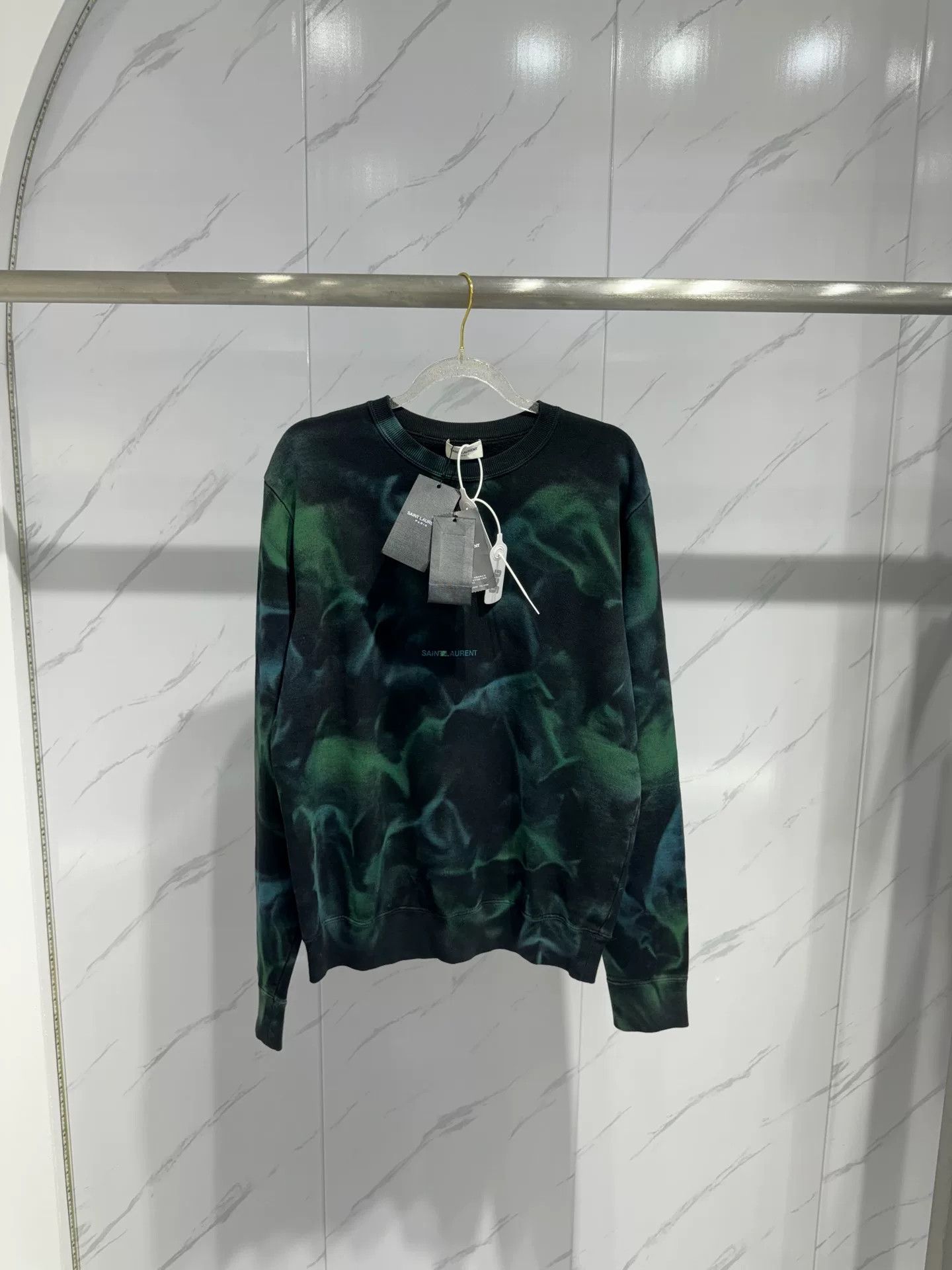 Saint Laurent Paris Saint Laurent SLP Green Tie-Dye Long-Sleeve T-Shirt Size US S / EU 44-46 / 1 - 1 Thumbnail