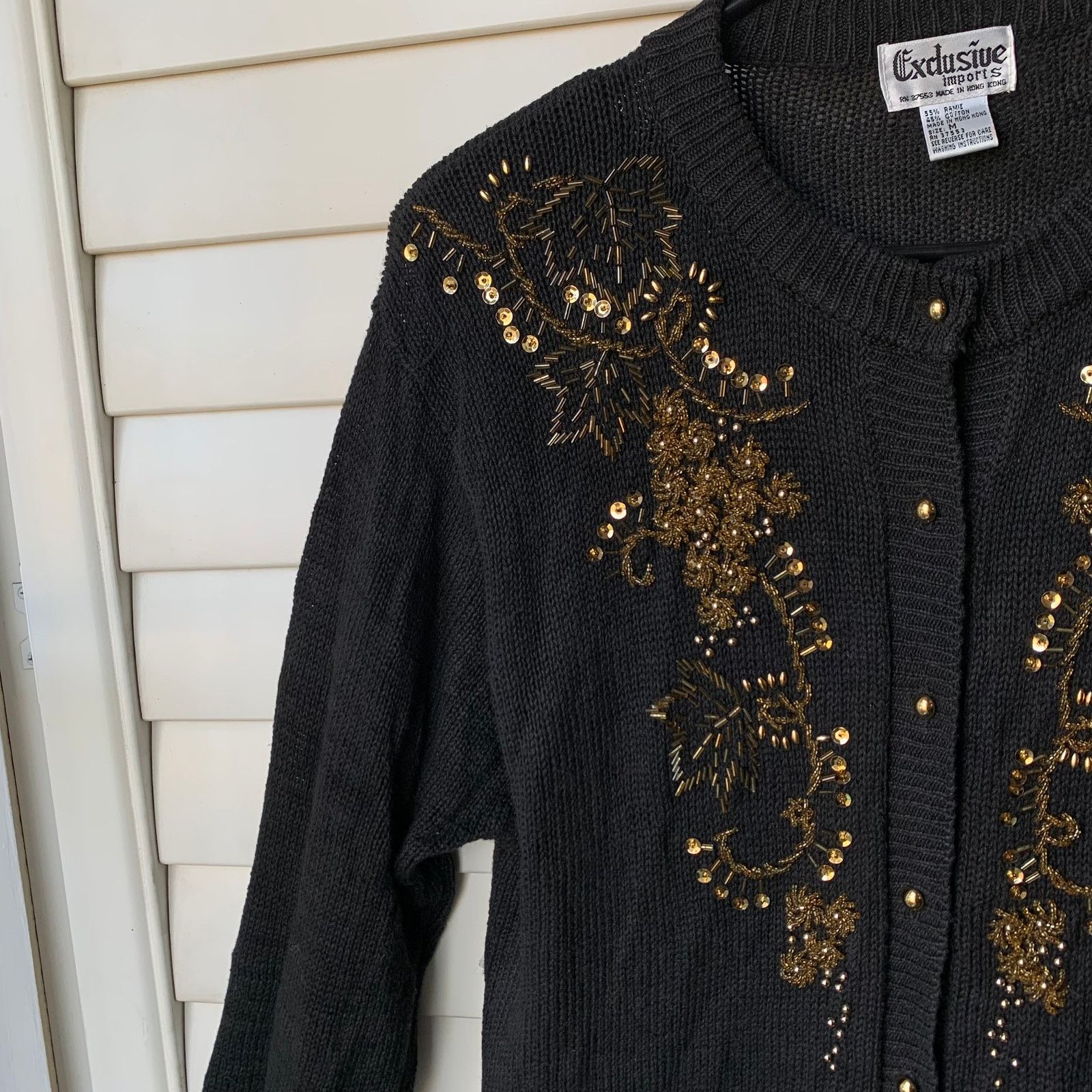 Vintage Vintage Gold Beaded and Sequin Black Cardigan Sweater Medium Size M / US 6-8 / IT 42-44 - 5 Thumbnail