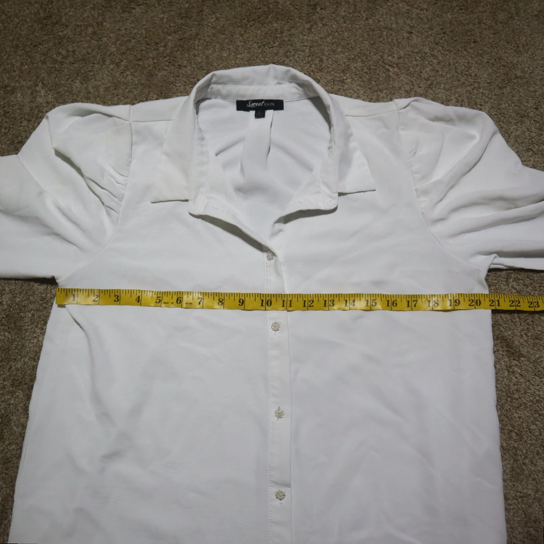 Vintage Sweet Rain Button Up Shirt Solid White 3/4 Sleeve Square Shoulder Womens L Large Size L / US 10 / IT 46 - 4 Thumbnail