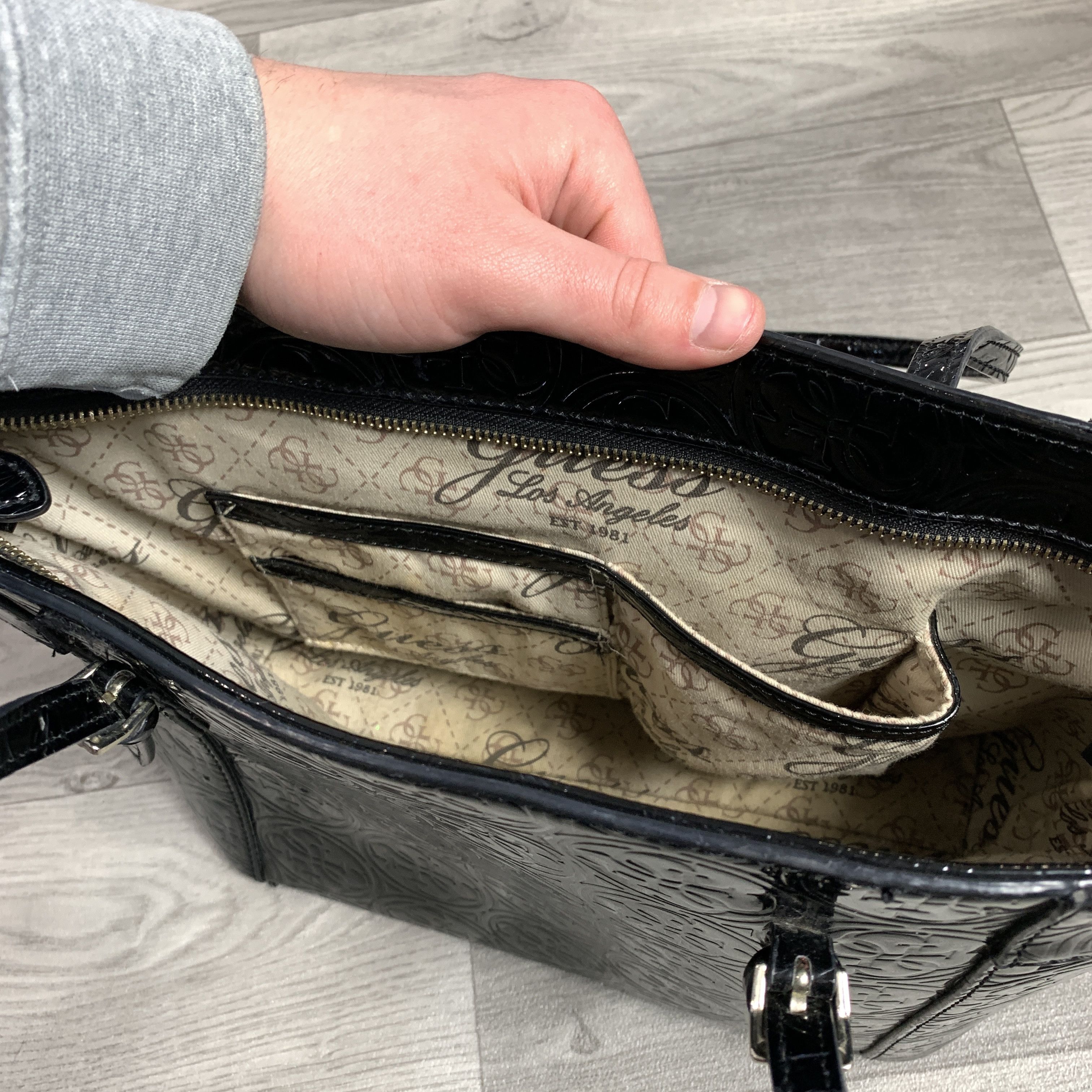 Vintage Guess Black Gloss Shine Women's Shoulder Bag - Main Image