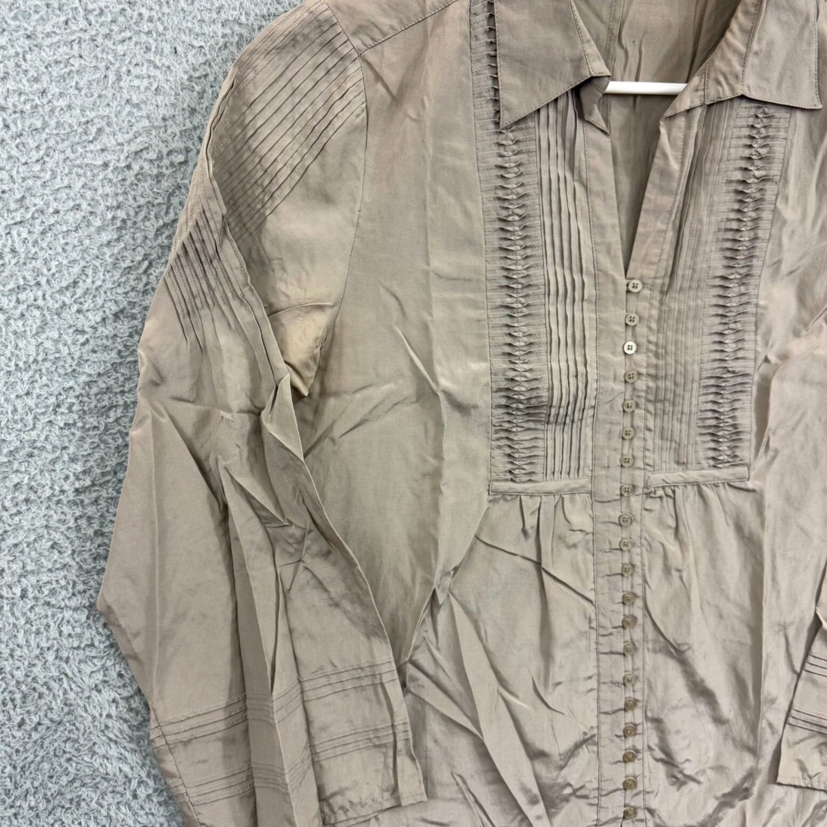 Vintage VINTAGE Isabella Bird Shirt Women Medium Pleated Button Up Tunic Top Silk Blend Brown Long Sleeve Flared Sleeve Size M / US 6-8 / IT 42-44 - 5 Thumbnail