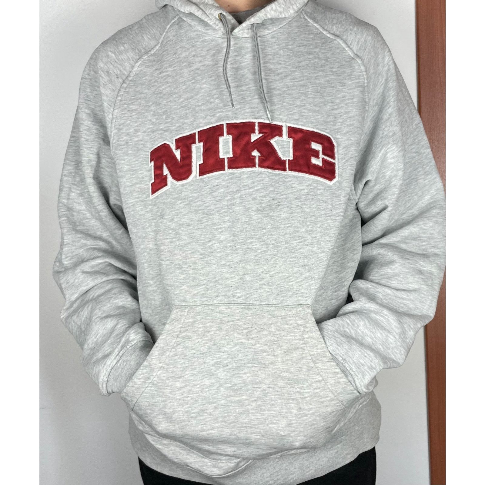 Nike × Vintage Nike Men's Heather Gray Cotton Spellout Fleece Hoodie Medium Size US M / EU 48-50 / 2 - 2 Thumbnail