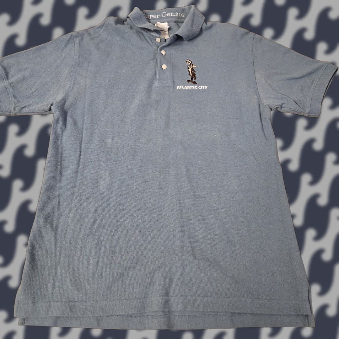 Vintage VINTAGE Warner Bros Wile E Coyote Polo Shirt Mens Small Blue Atlantic City Cartoon Super Genius Size US S / EU 44-46 / 1 - 1 Thumbnail