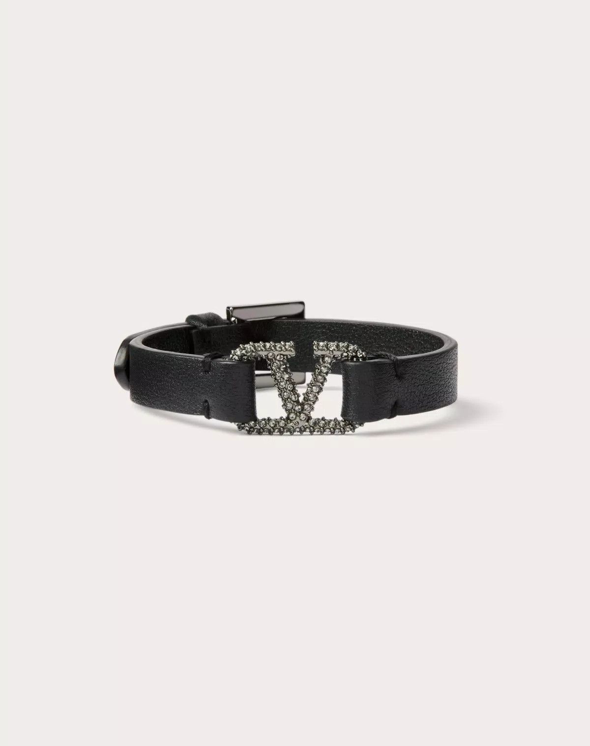 Valentino oc11z0725 Size:OS/Leather And Crystal Bracelets in Black Size ONE SIZE - 1 Thumbnail