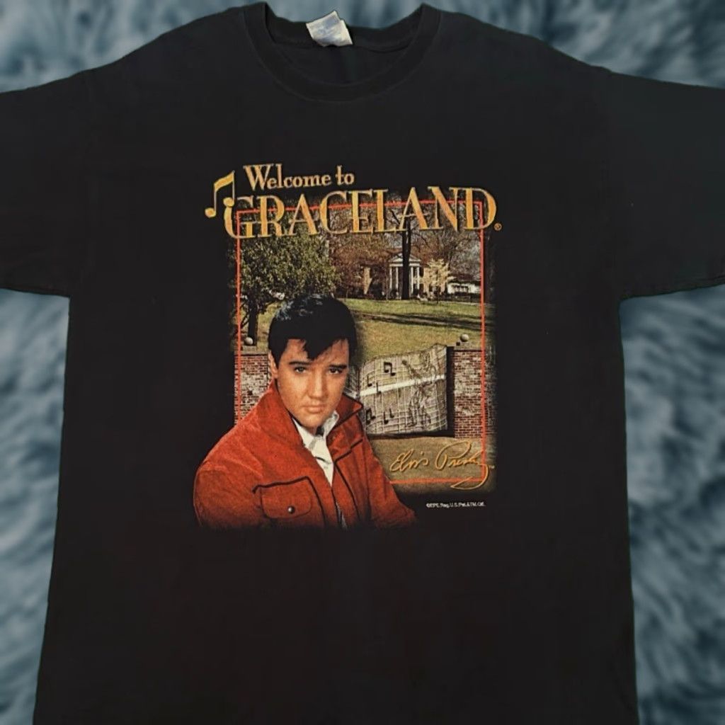 Vintage VINTAGE Elvis Welcome To Graceland Thank You Very Much Shirt Mens L Black 90s Rock Music T-Shirt Size US L / EU 52-54 / 3 - 1 Thumbnail