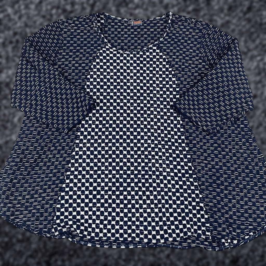 Vintage VINTAGE? No. Tianello Koi Top Womens Plus Size 3X Blue 3/4 Sleeves Texture Pattern Knit 120 Size XXL / US 16-18 / IT 52-54 - 1 Thumbnail